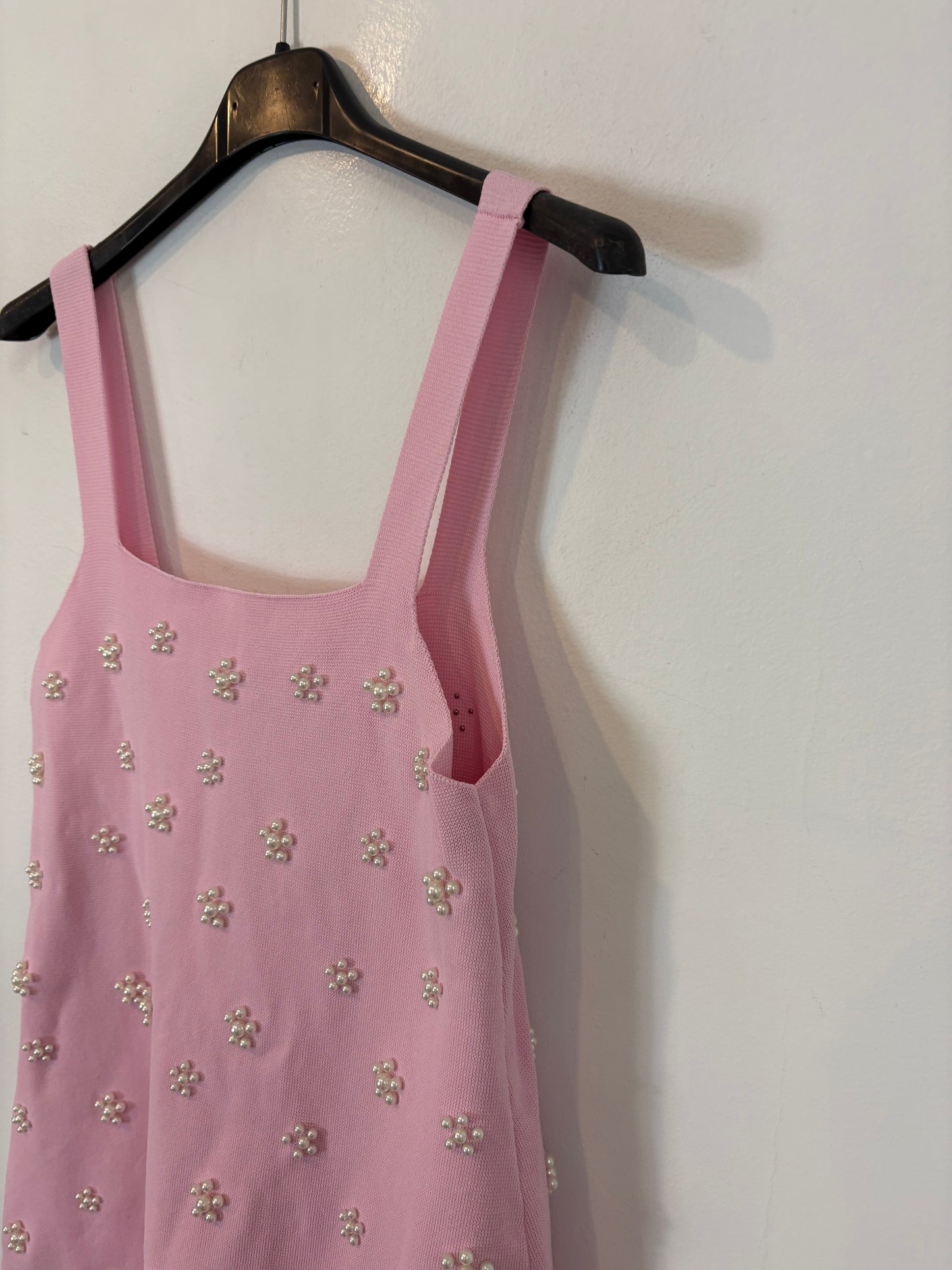 ZARA. Vestido rosa perlas T.s