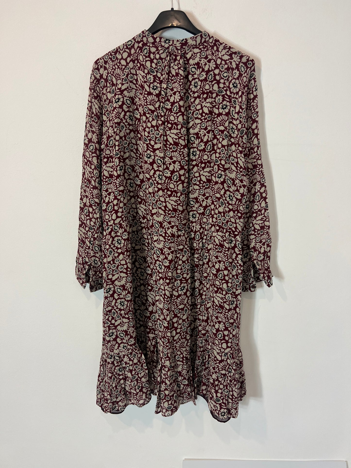 MASSIMO DUTTI. Vestido burdeos flores T.36