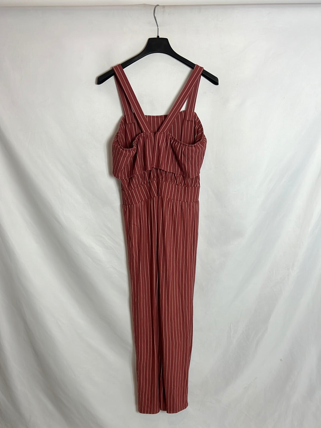 MANGO. Striped midi jumpsuit in rust-colored. TS