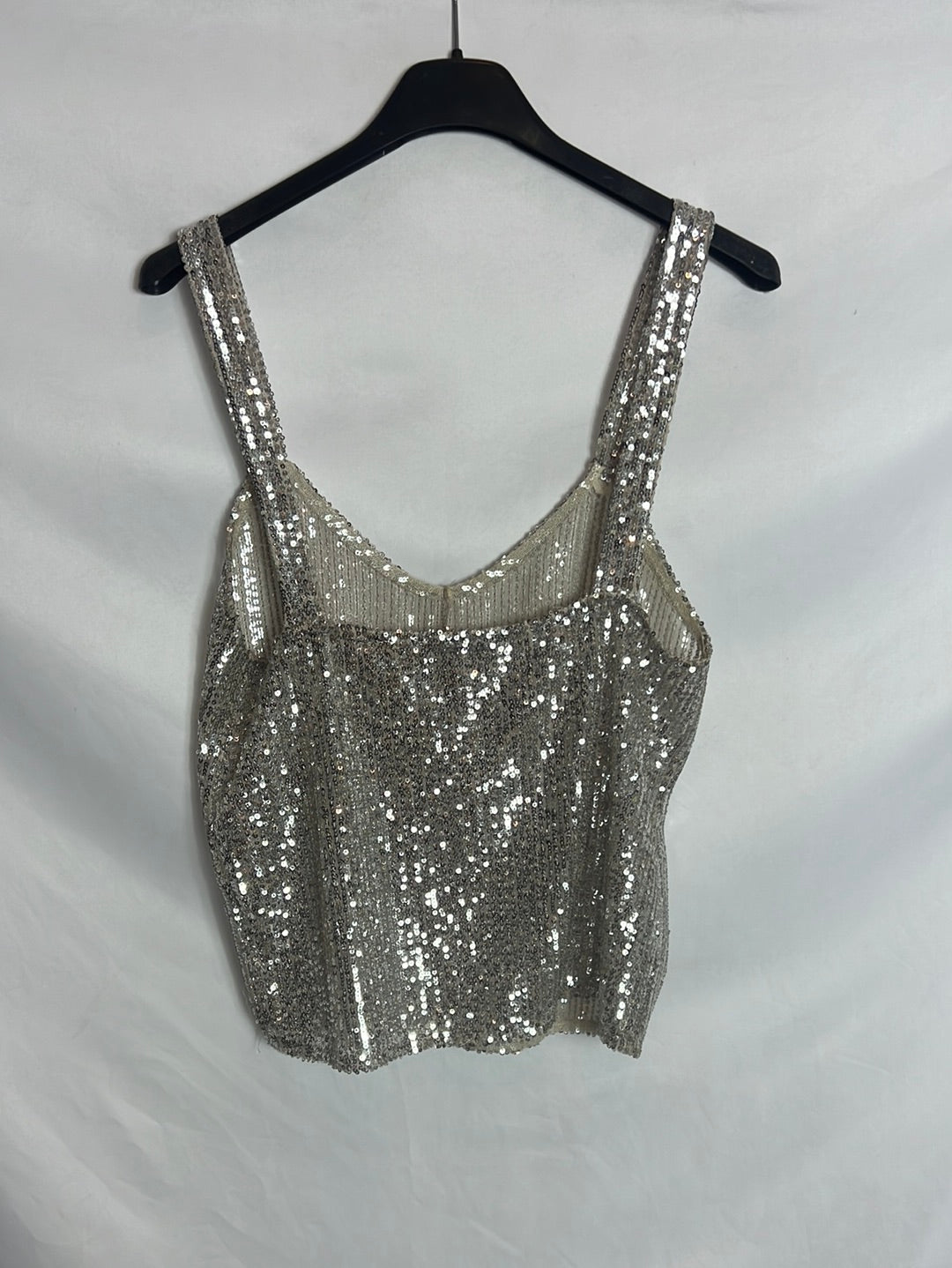 ZARA. Top beige mini lentejuelas. T S