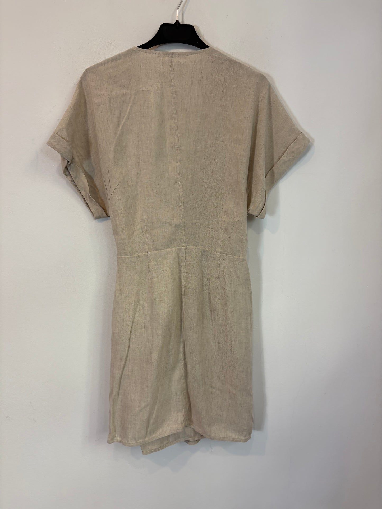 OYSHO. Vestido lino beige cruzado. T S