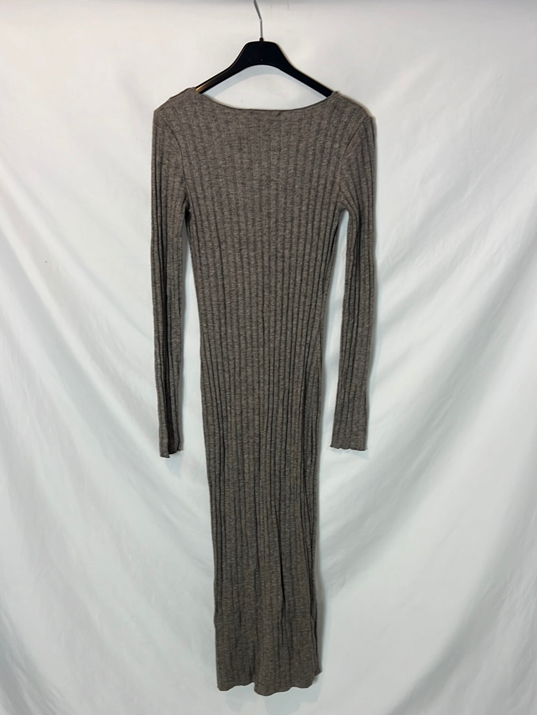 ZARA. Vestido largo canalé gris jaspeado. T S