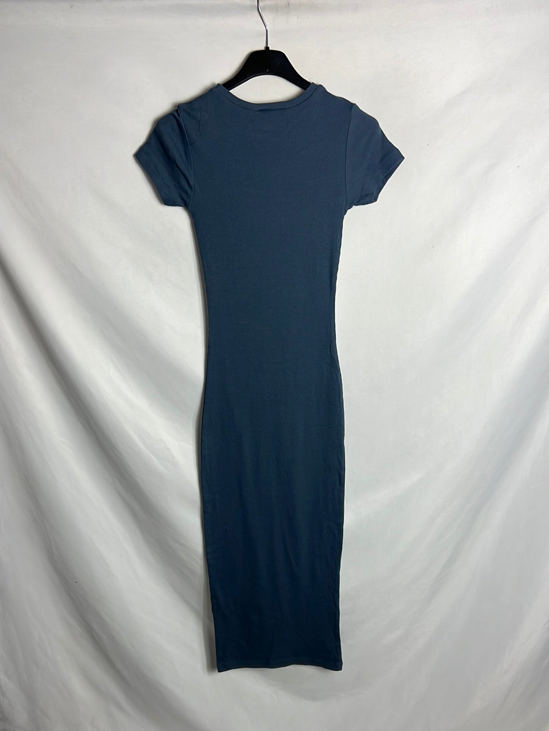 PULL&BEAR. Vestido midi canalé azul T.xs
