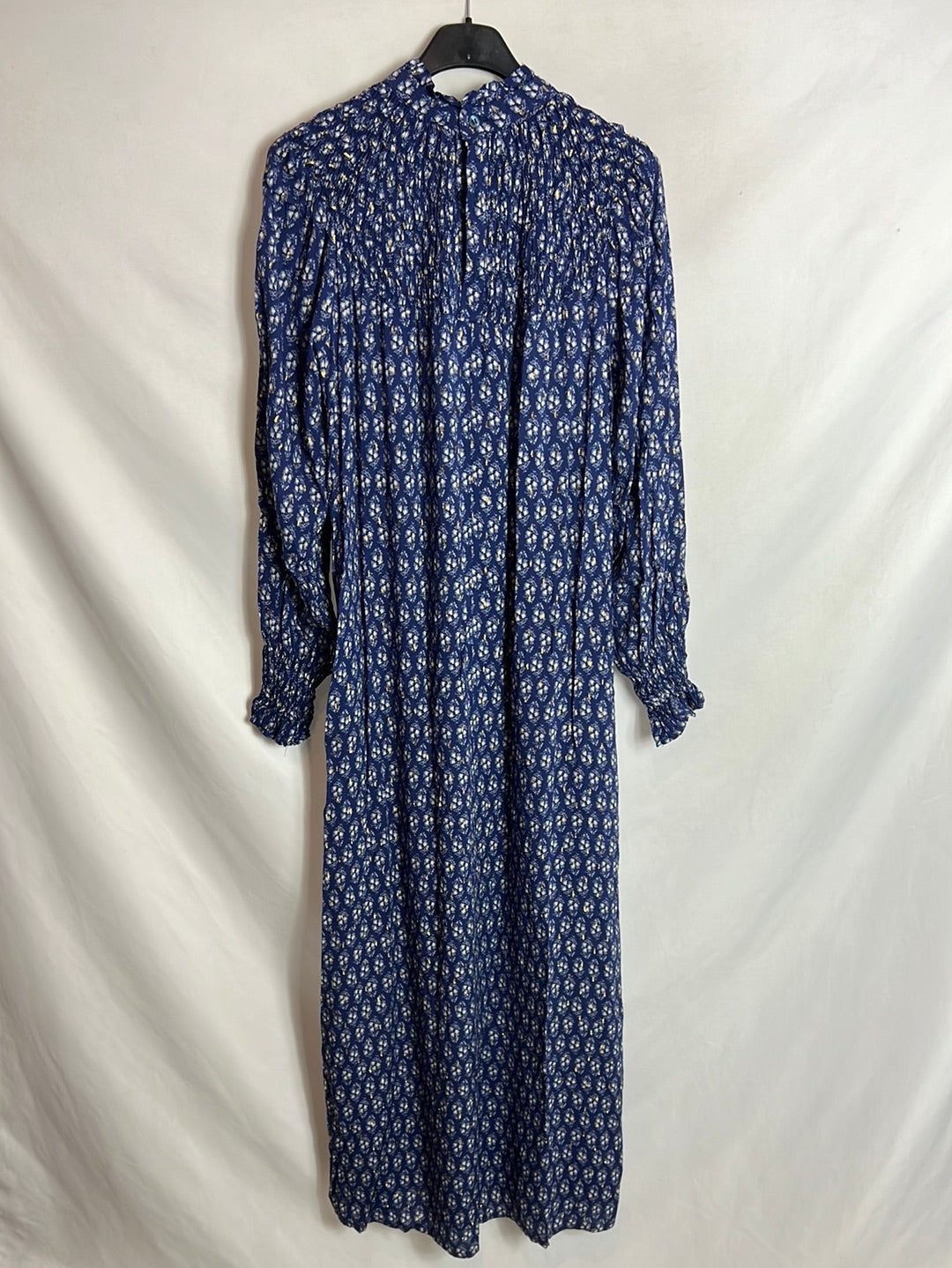 MAGNOLYA. Vestido midi azul hilos dorados. T0(XS/S)