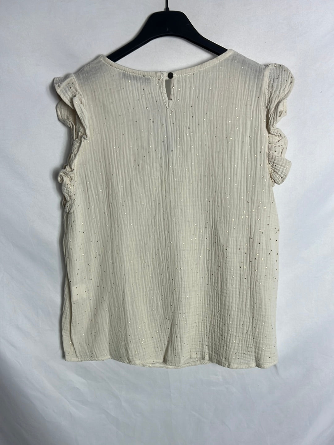 VINTAGE LOVE. Beige cotton top with gold polka dots. Size 1(S)