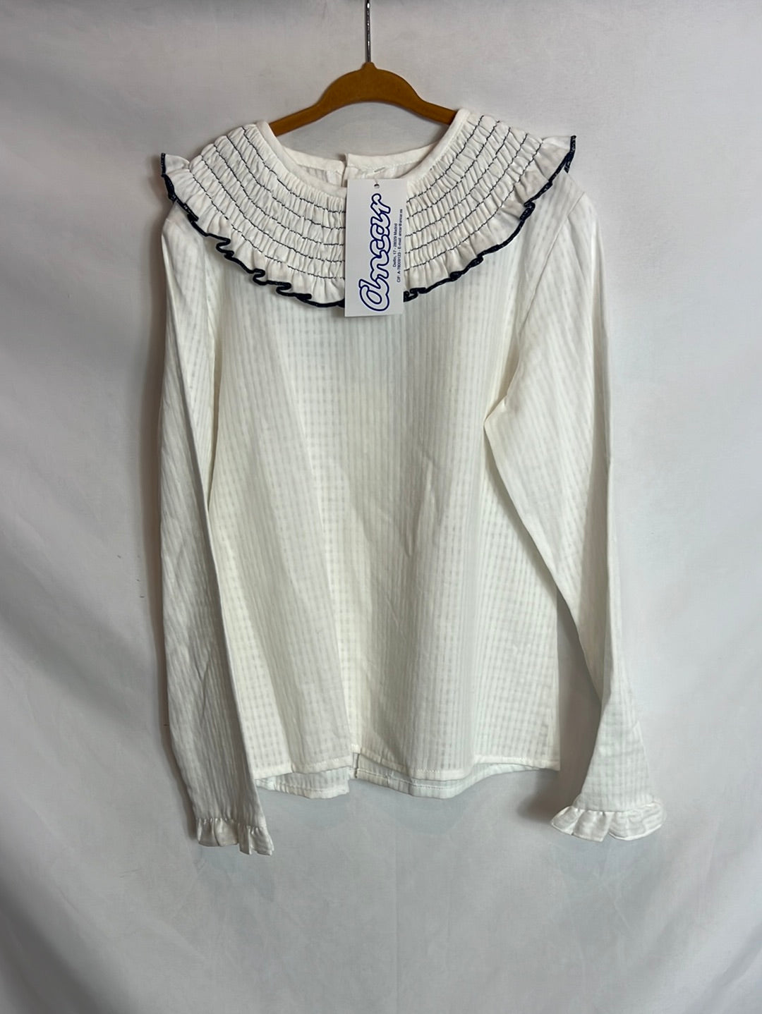 Camisa blanca volante engomado azul oscuro – Hibuy market