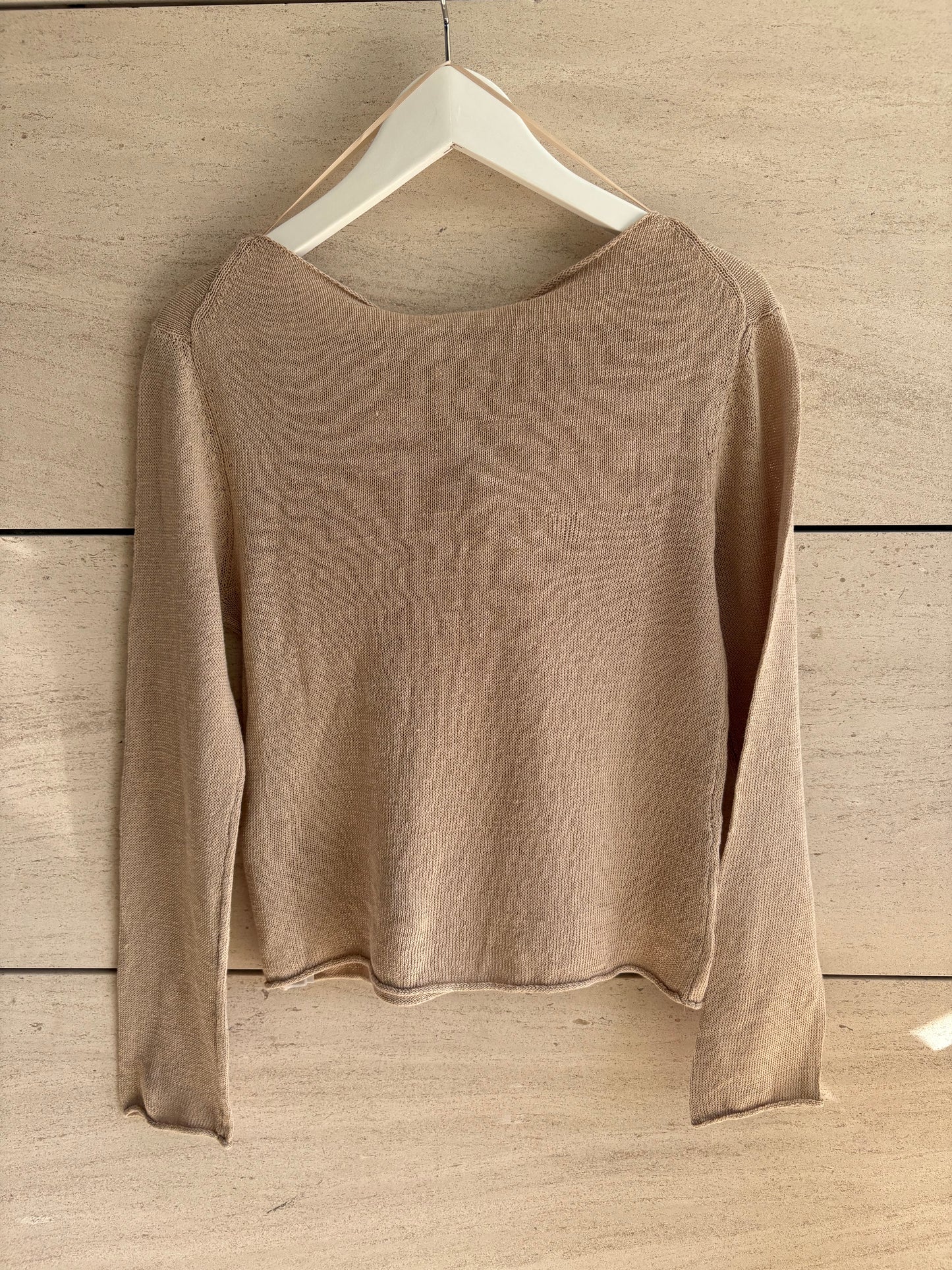 MASSIMO DUTTI. Top beige punto manga larga