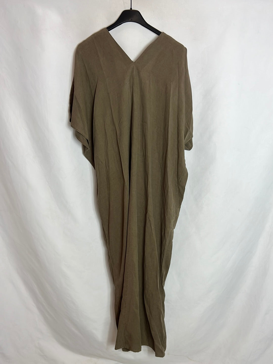 ZARA. Vestido verde caqui estilo kaftan. T XS