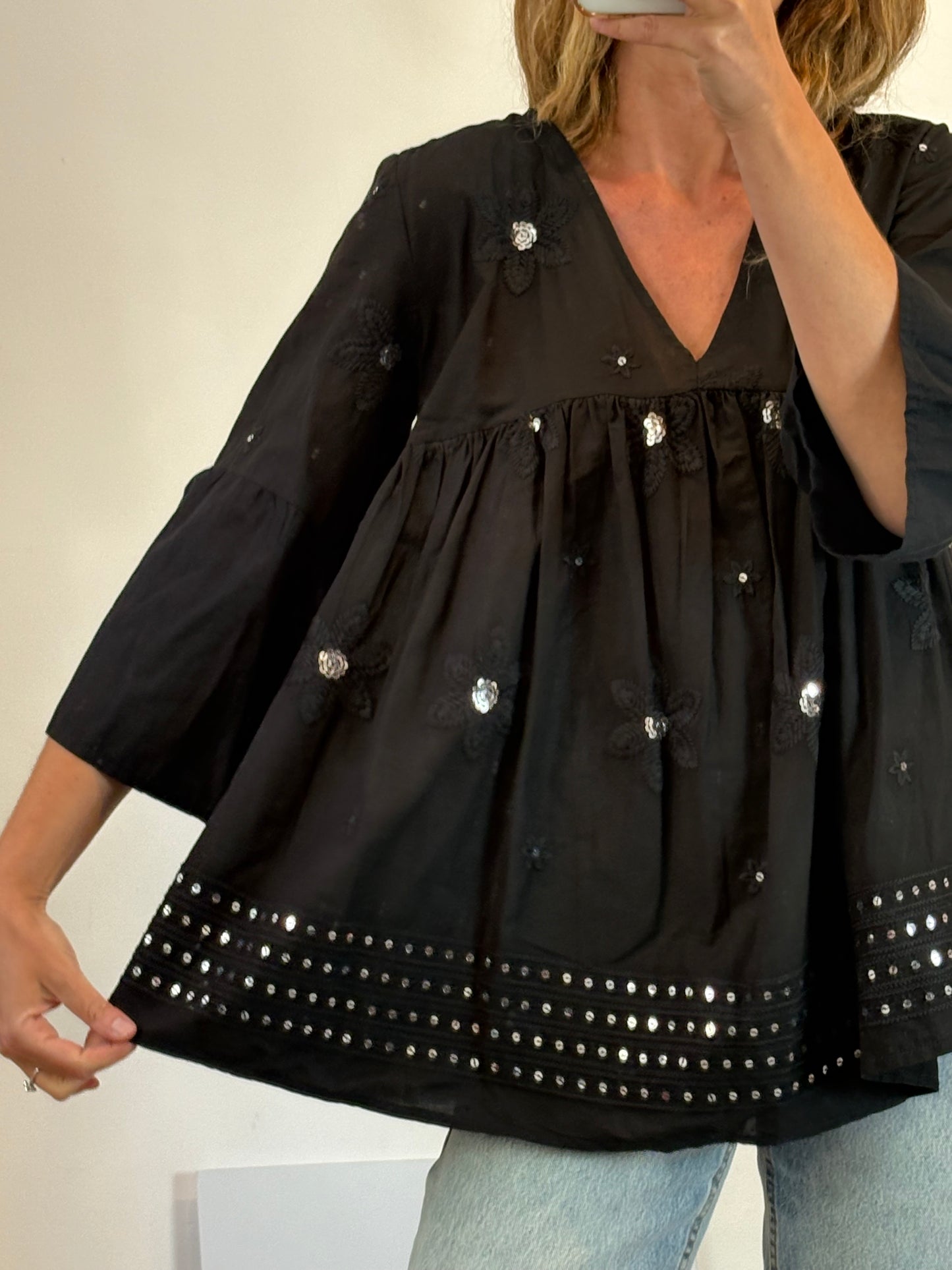 ISABEL MARANT. Black floral print jumpsuit. Size 36