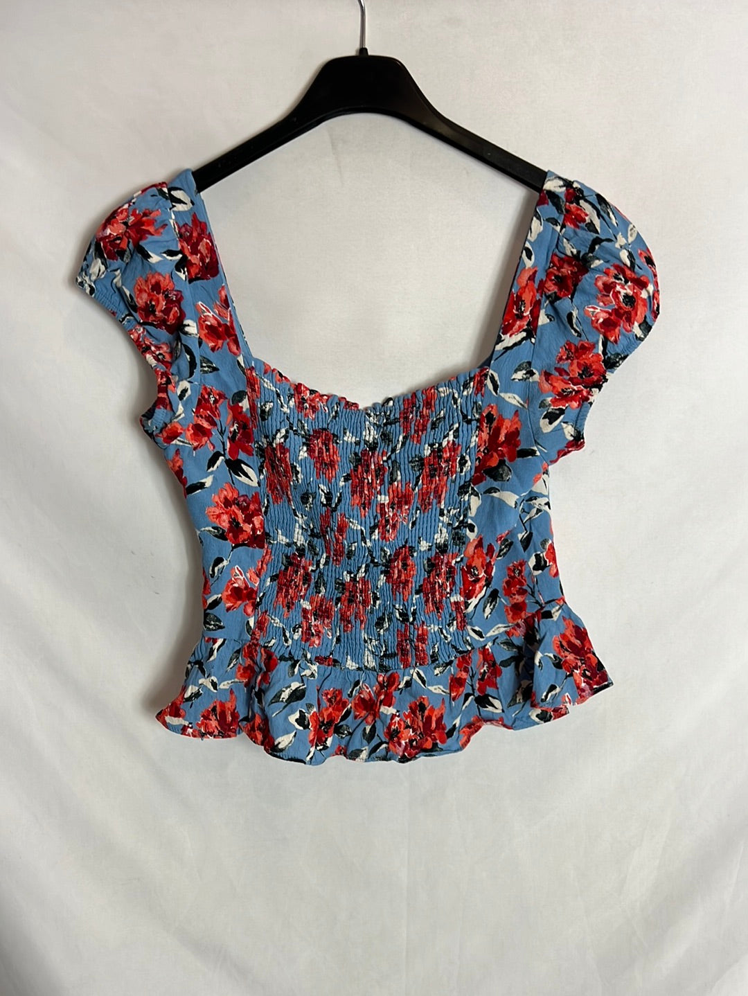 ZARA. top azul flores T.s