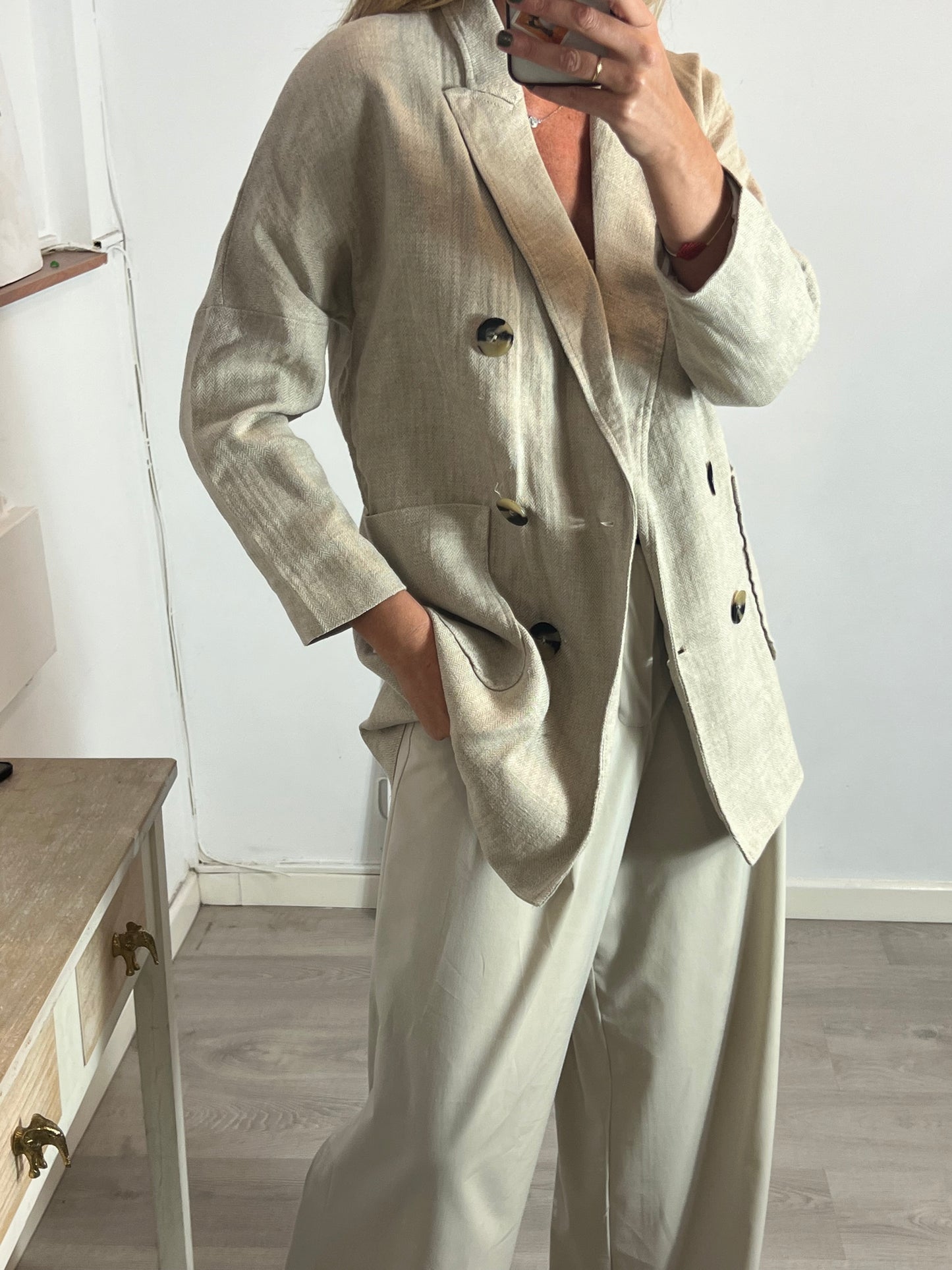 ZARA. Chaqueta larga lino beige. T S