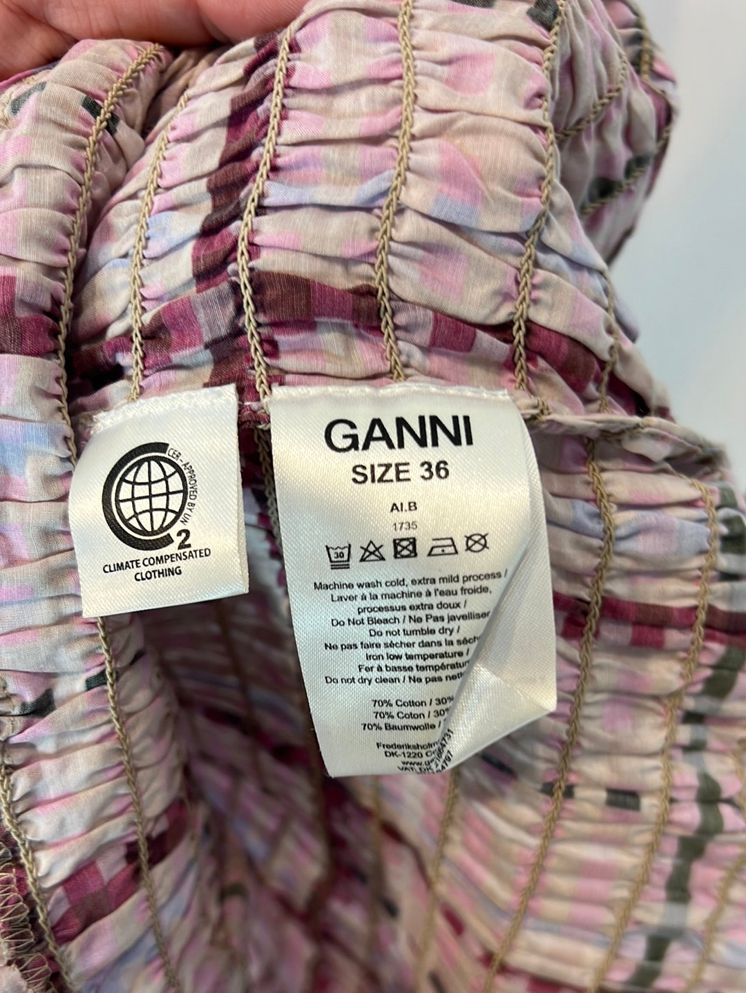 GANNI. Vestido cuadros nido de abeja T.36