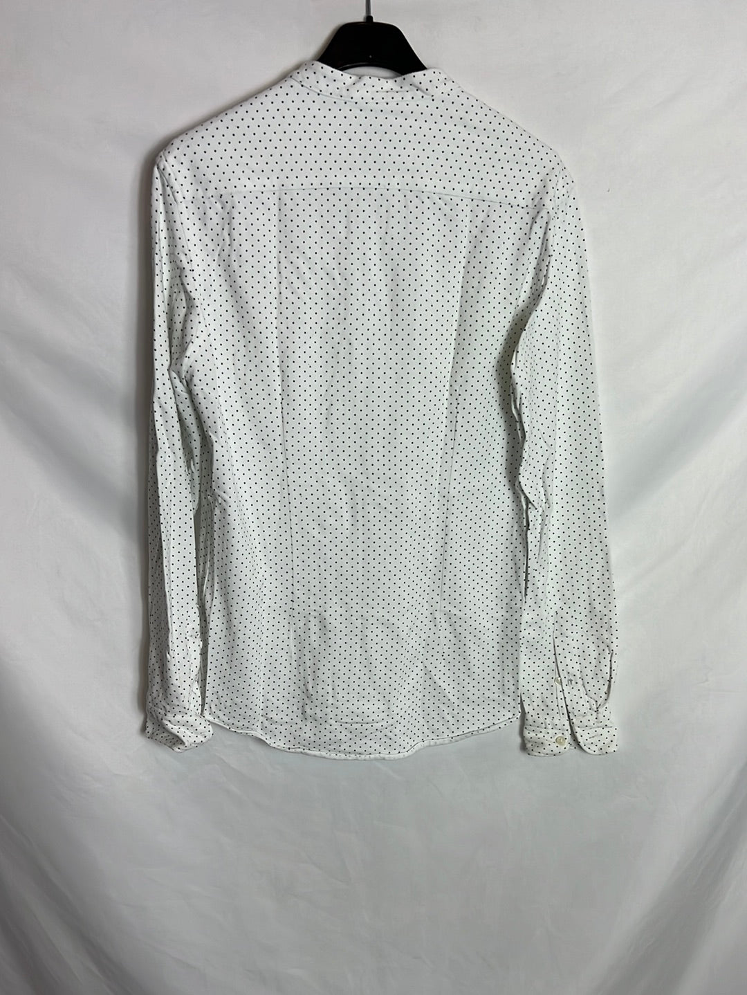 ZARA. Camisa blanca cuello mao mini lunares. T S