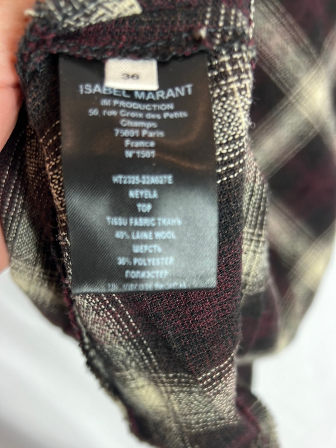 ISABEL MARANT ETOILE. Checked wool gathered top. Size 36