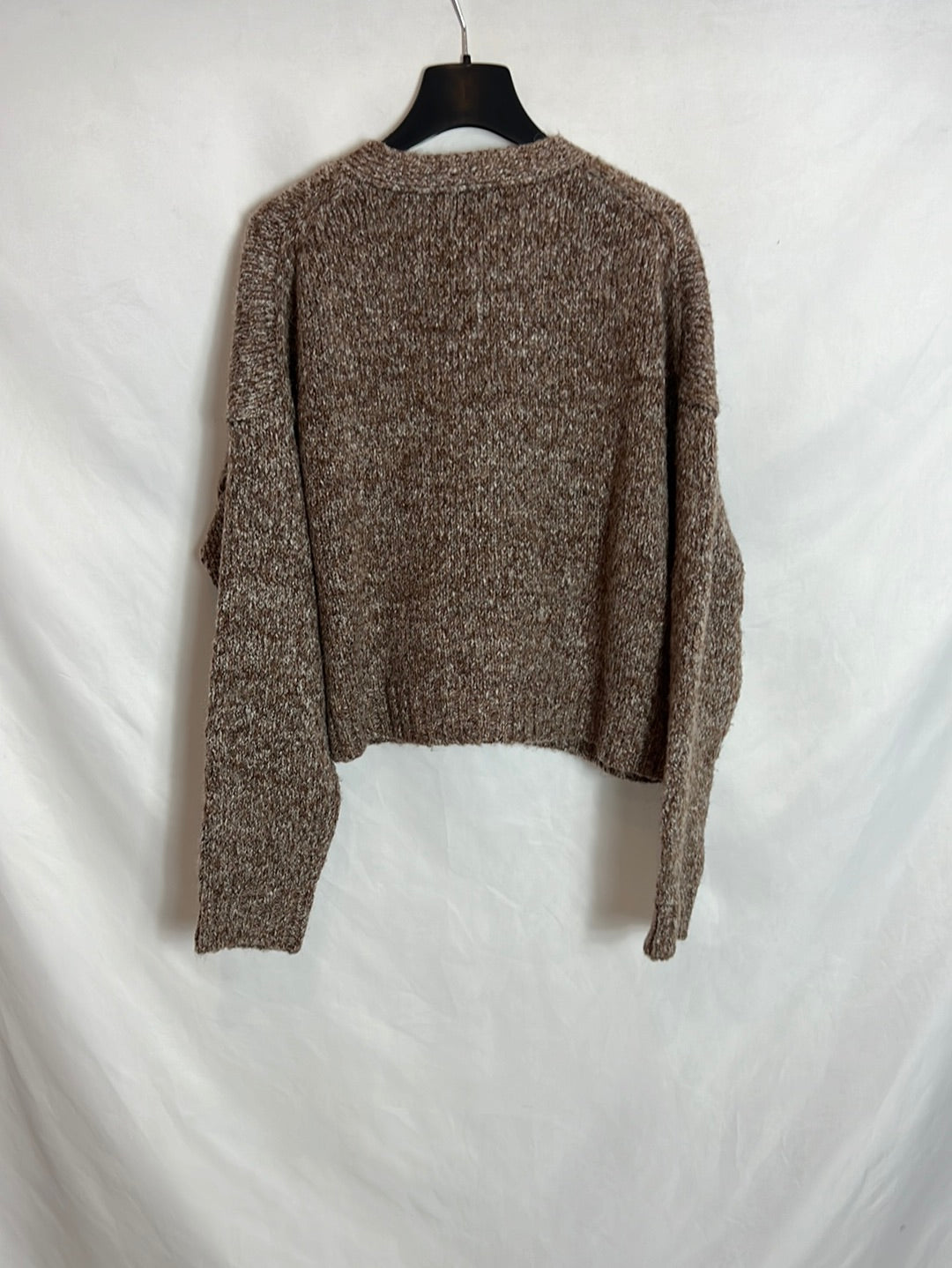 ZARA. Cárdigan corto jaspeado marrón. T M