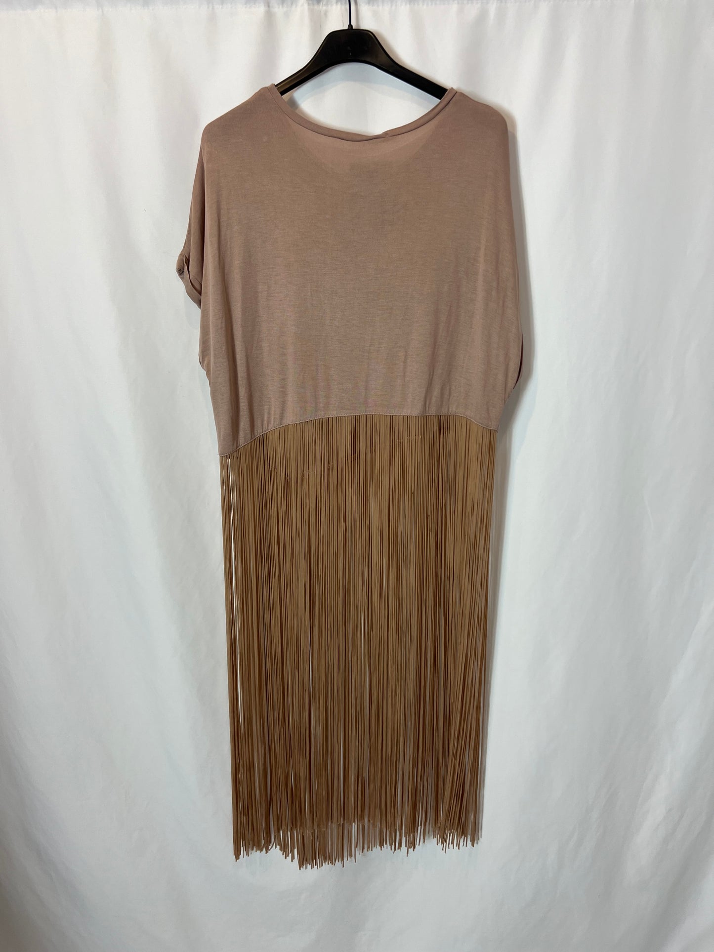 ZARA. Camiseta rosa flecos T.s