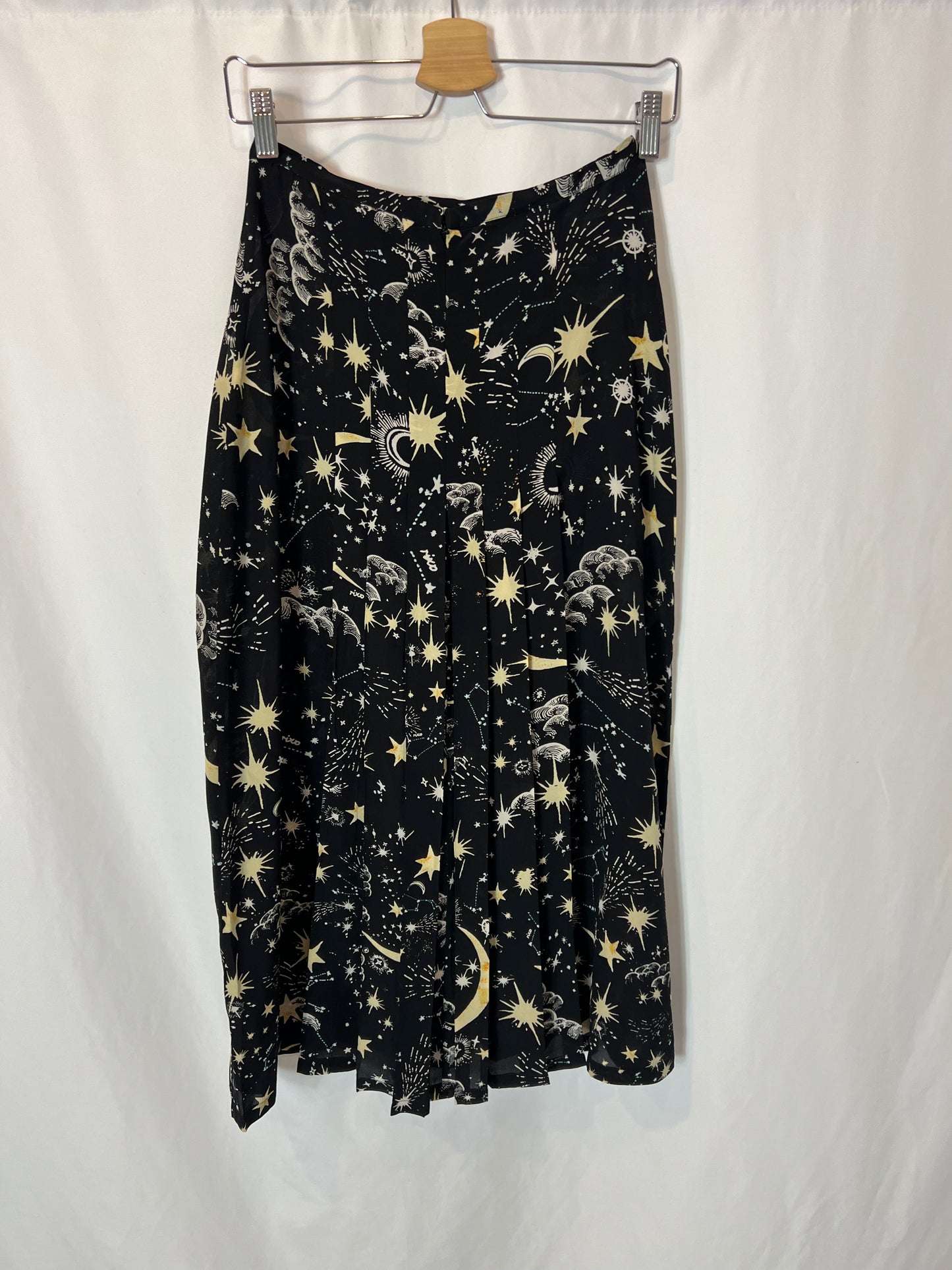 RIXO LONDON. Falda midi seda negra estampada T.s