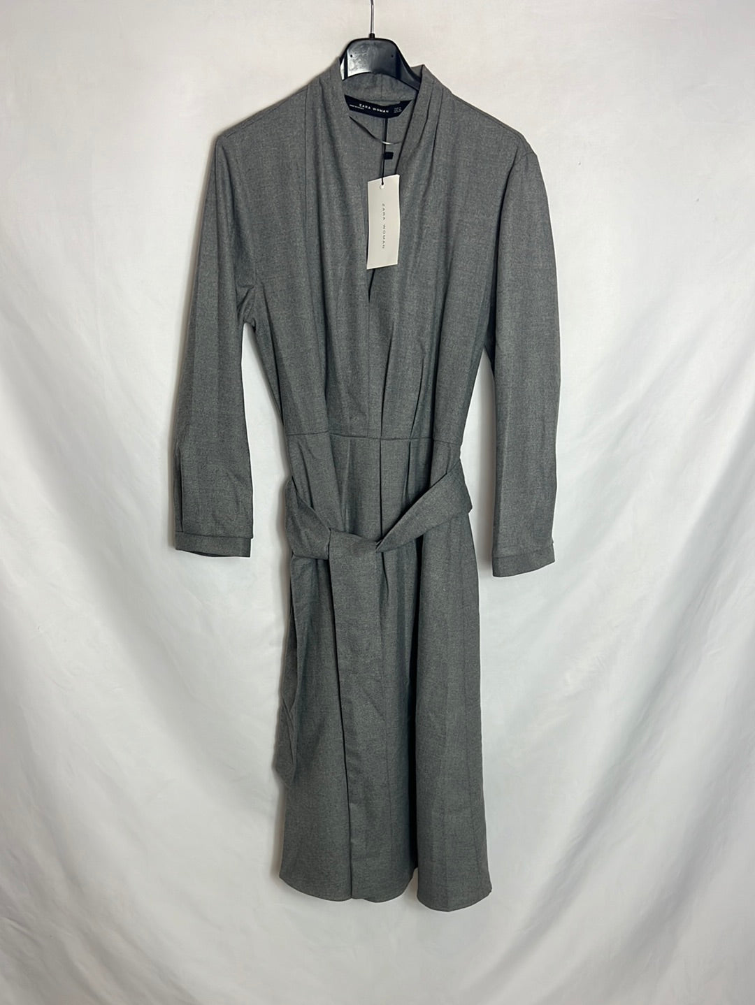knee length dresses for ladies Zara Deep Grey Premium Satin Effect Midi Dress With Long Sleeves