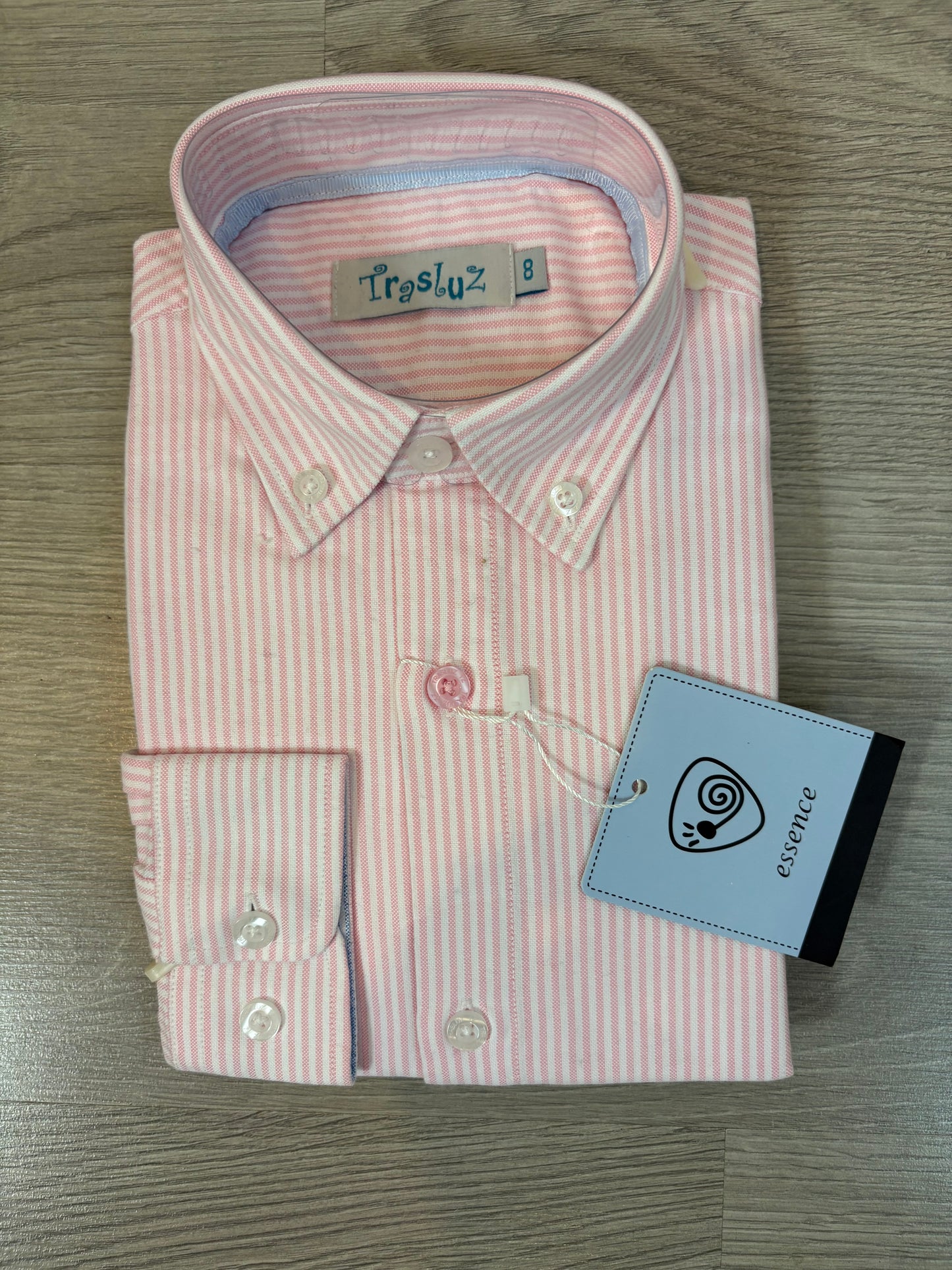 TRASLUZ. Camisa niño rayas rosa y blanca. T 8 años