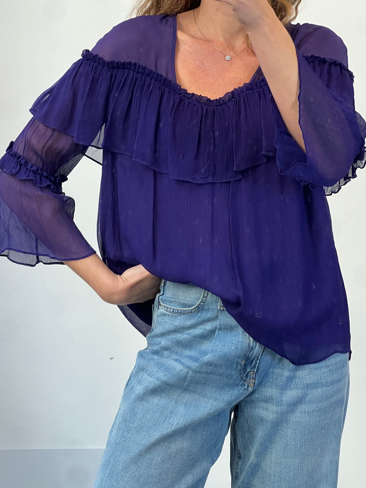 UTERQÜE. Blusa morada gasa. T M