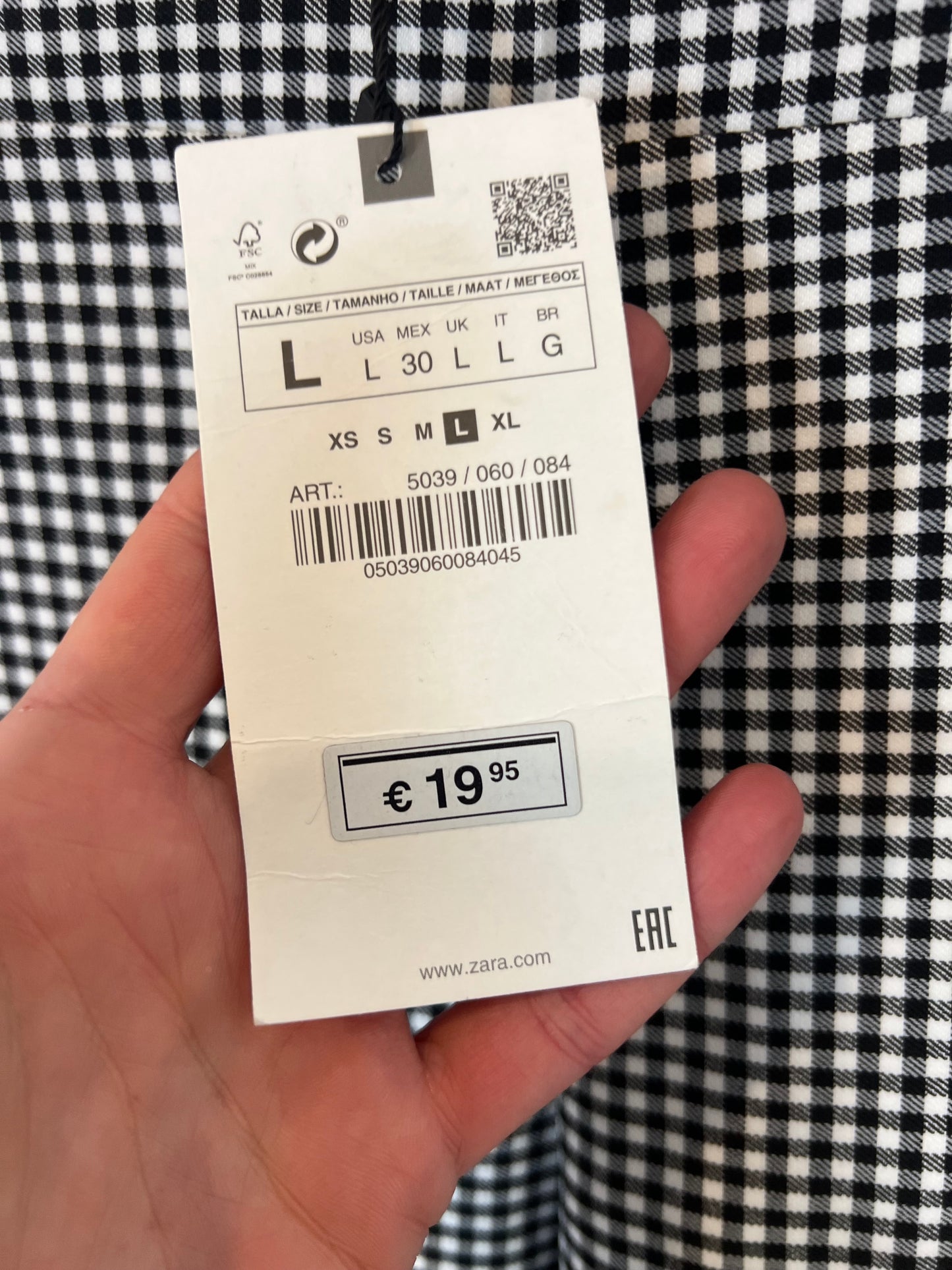 ZARA. Pantalón vichy elástico. T L (M)