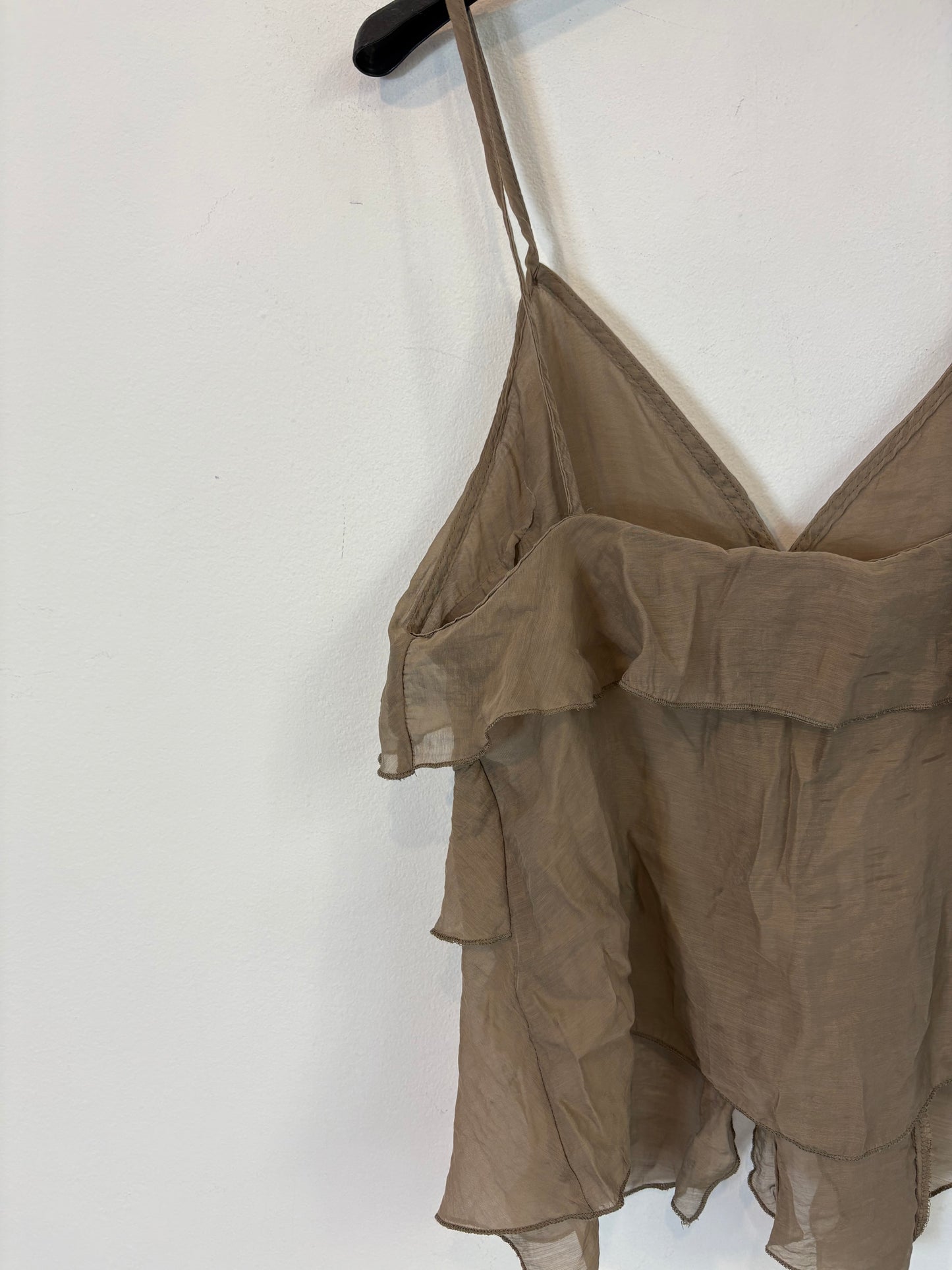 ZARA. Brown ruffled Ts top