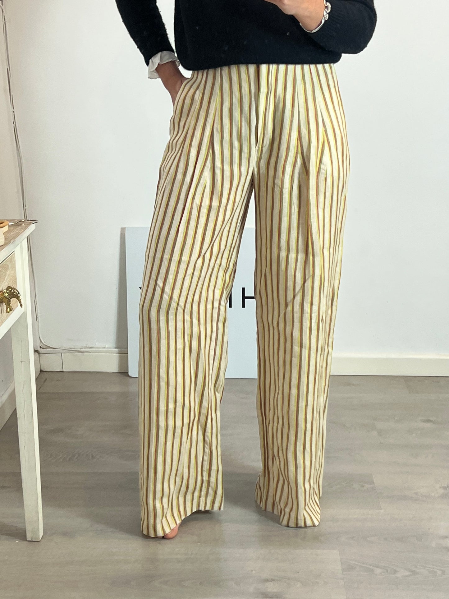 ROMUALDA. Pantalón ancho rayas lino T.m