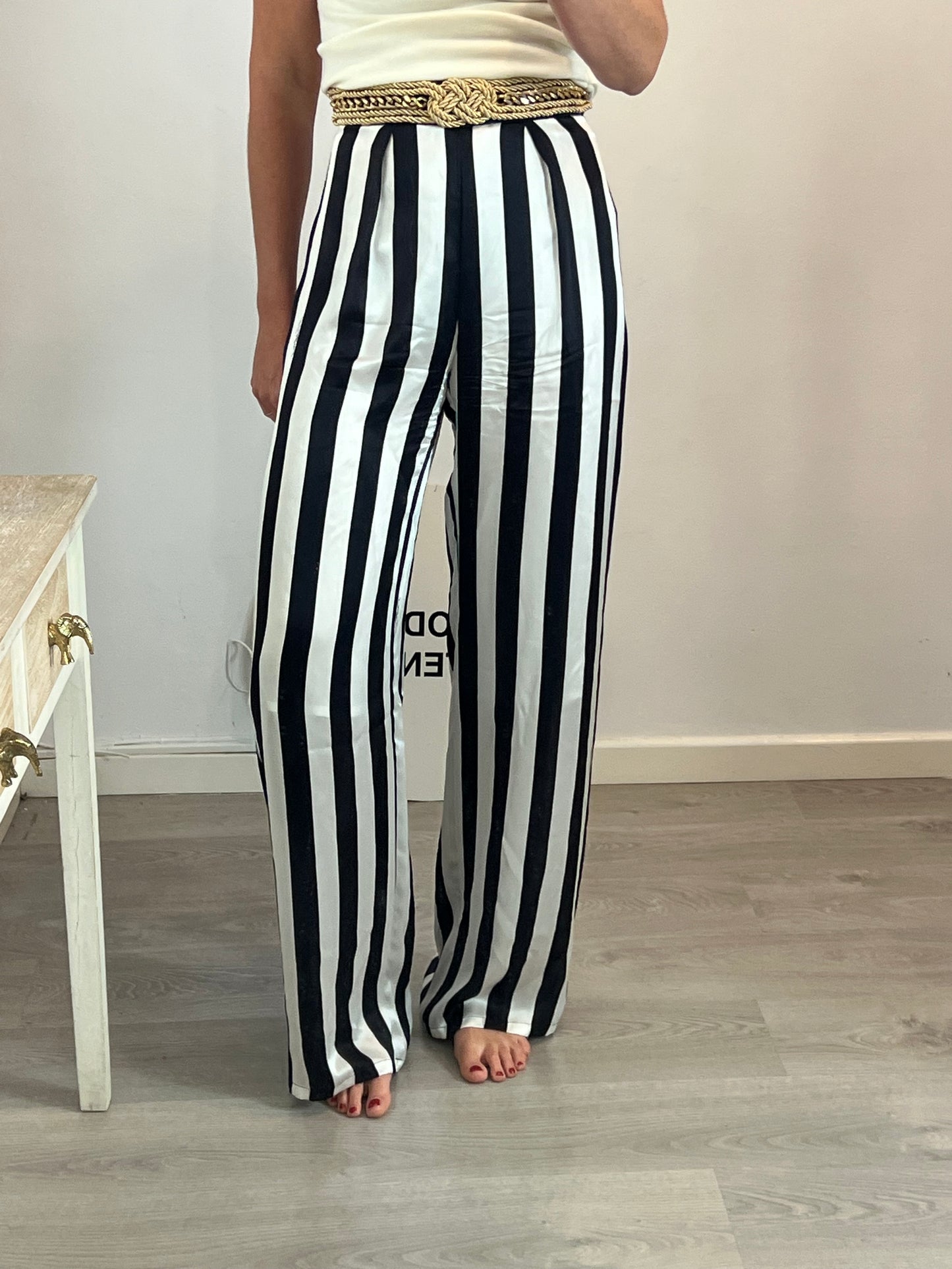 ELISABETTA FRANCHI. Striped palazzo silk pants T.42