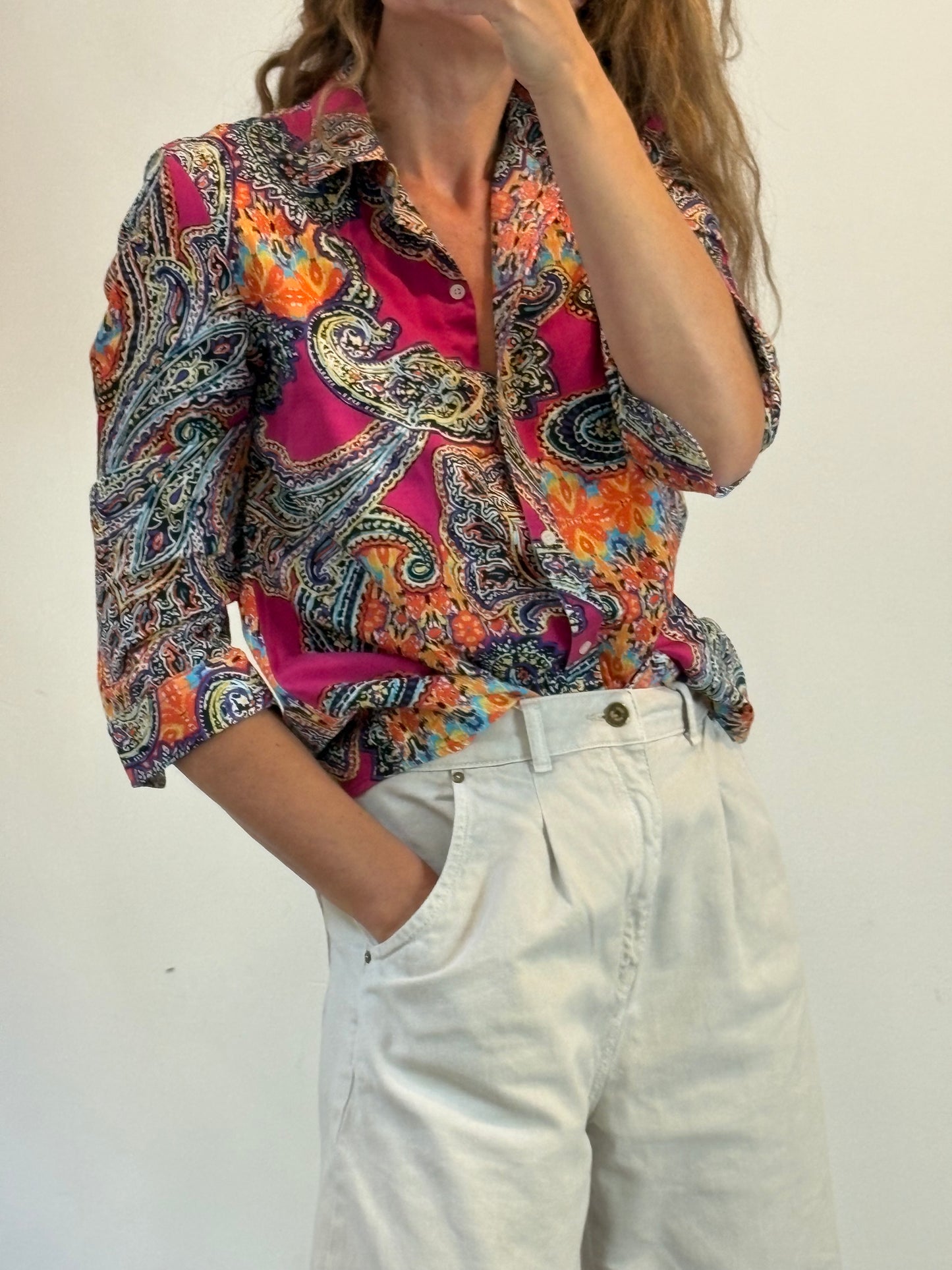RALPH LAUREN. Camisa de algodón con estampados rosas