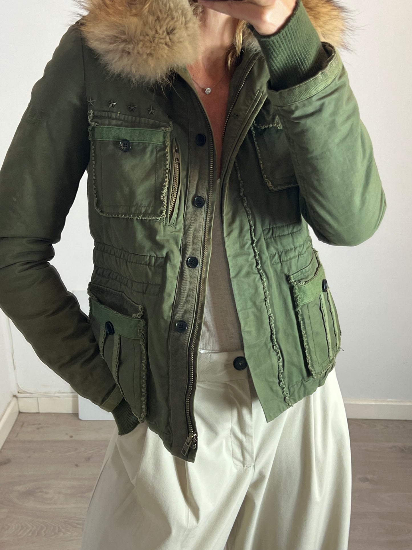 ZADIG&VOLTAIRE. Chaqueta verde militar con pelo T.s