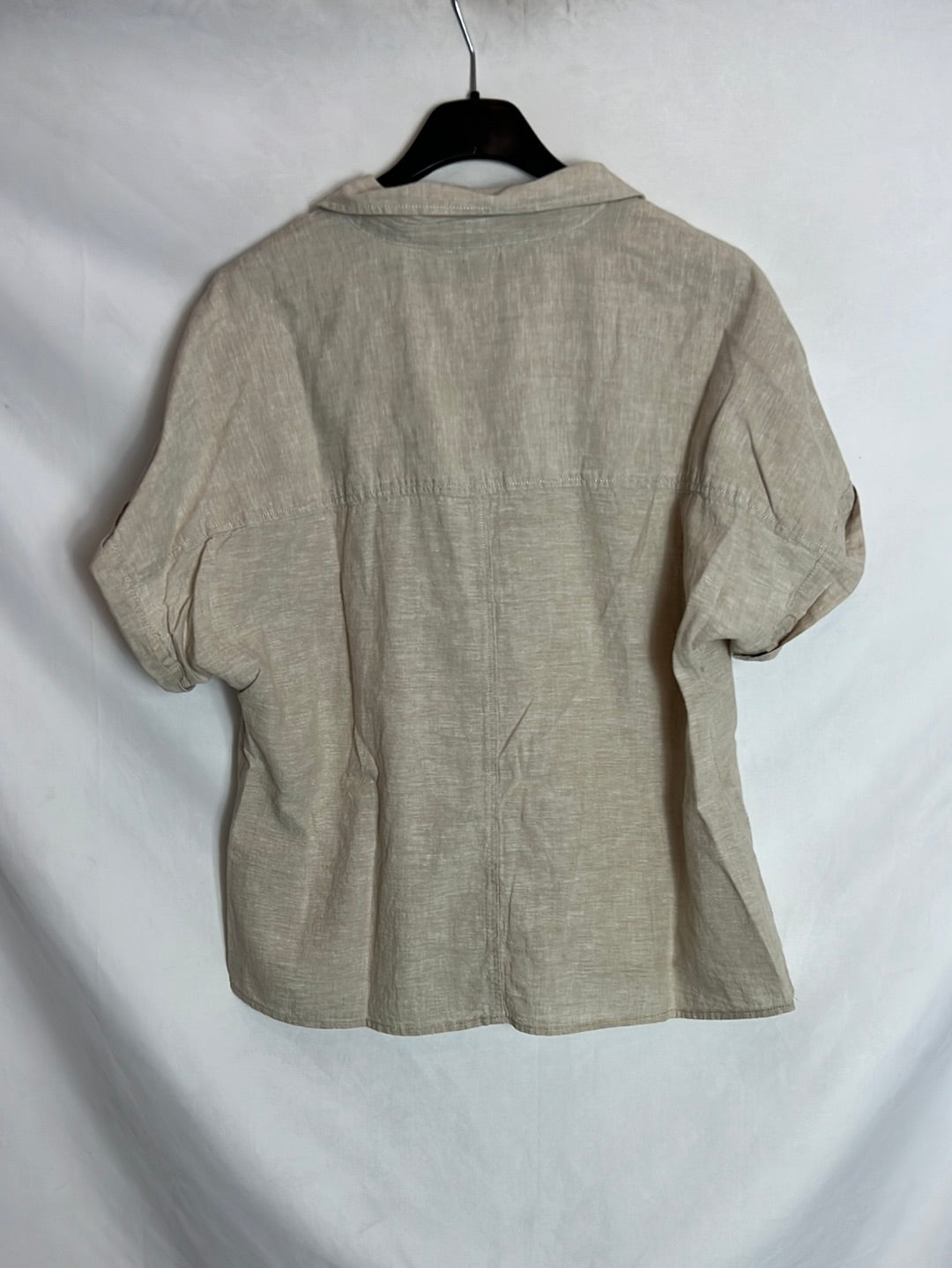 H&M. Camisa manga corta Lino beige. T 40