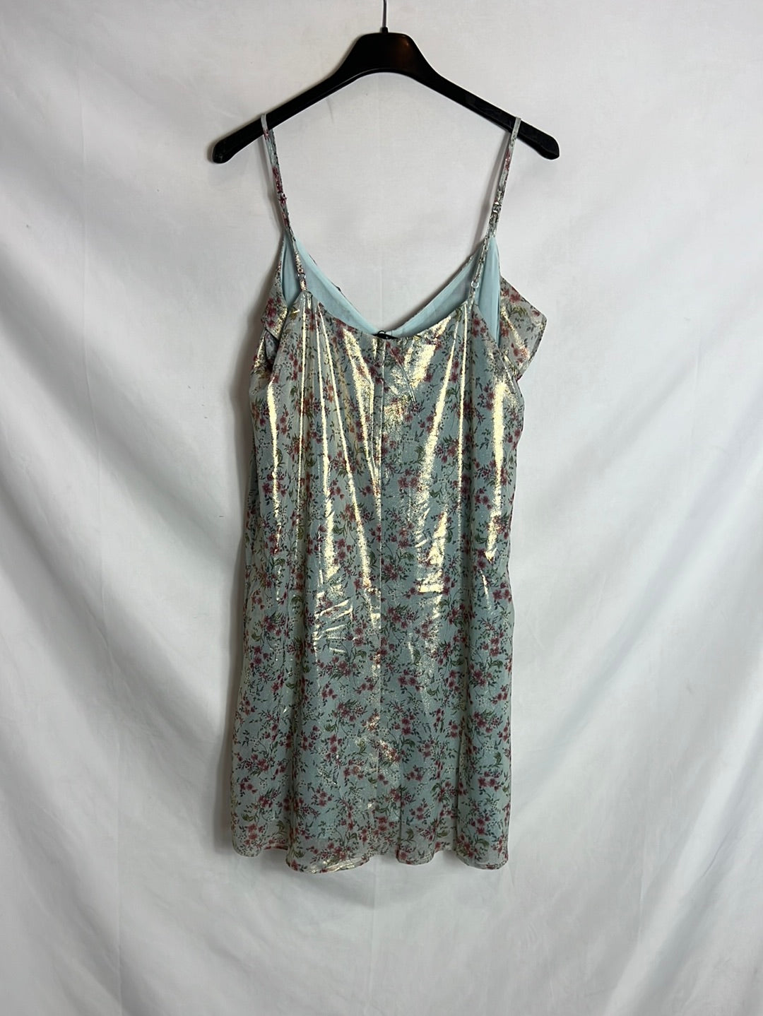 MANGO. Vestido corto flores textura brillo. T S