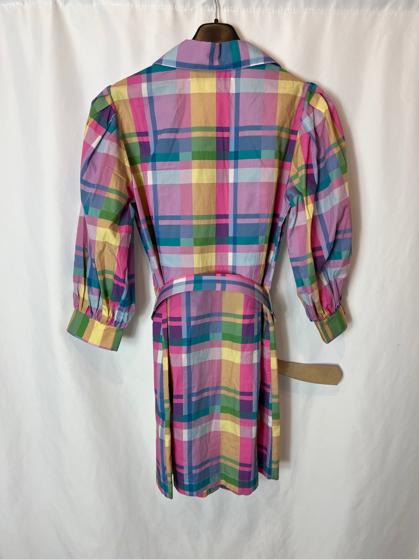 UTERQÜE. Vestido camisero cuadros T.s