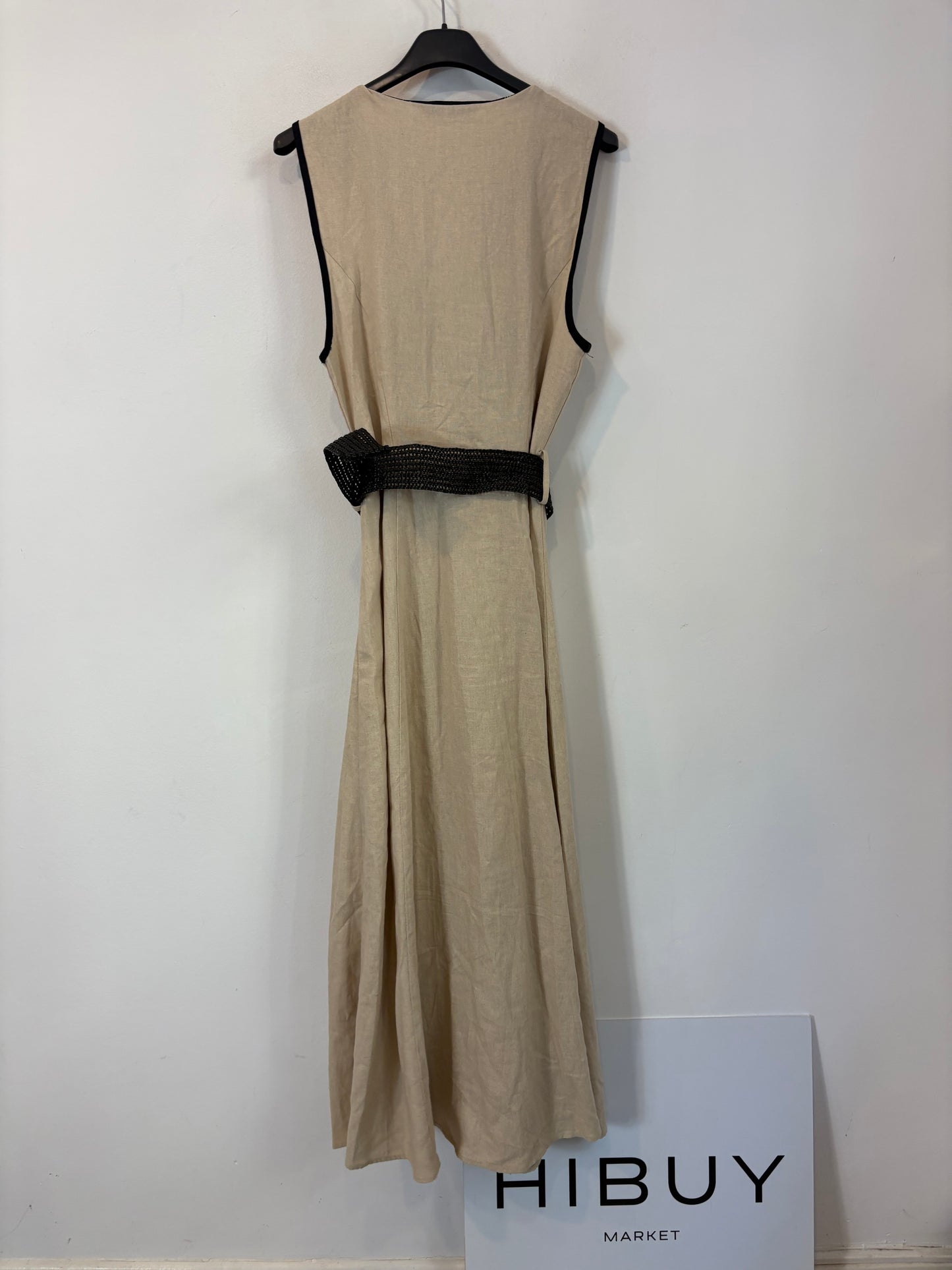 ZARA. Vestido largo lino beige abotonado