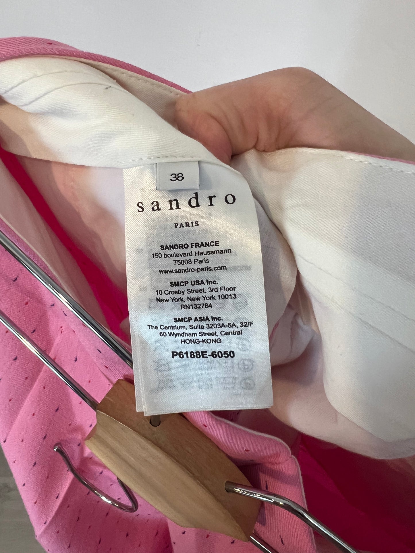 SANDRO. Traje de chaqueta rosa rayas T.36/38
