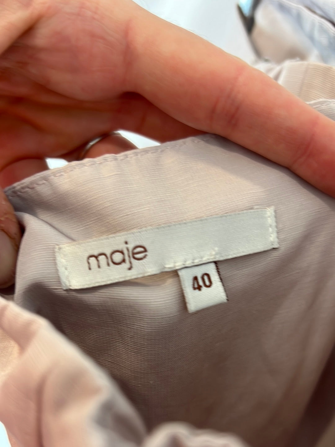 MAJE. Mauve strapless dress with ruffles. Size 40