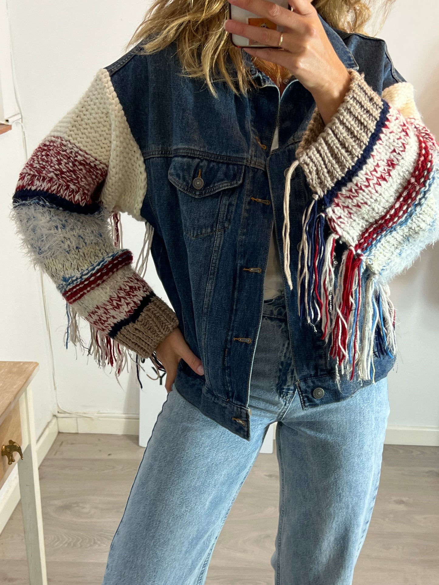 ZARA. Knit-sleeved denim jacket. TS