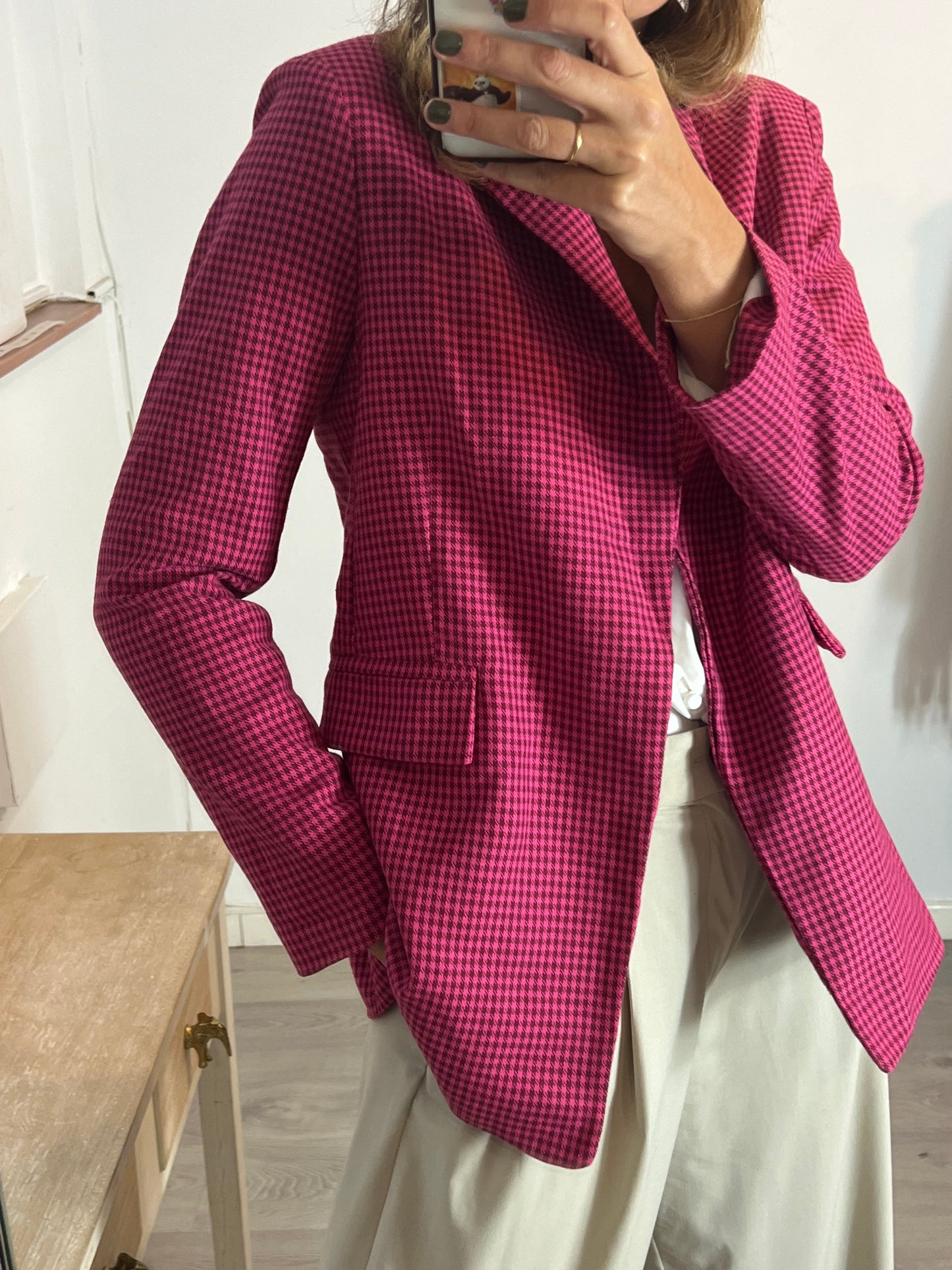 MOTEL. Pink Houndstooth Blazer TM