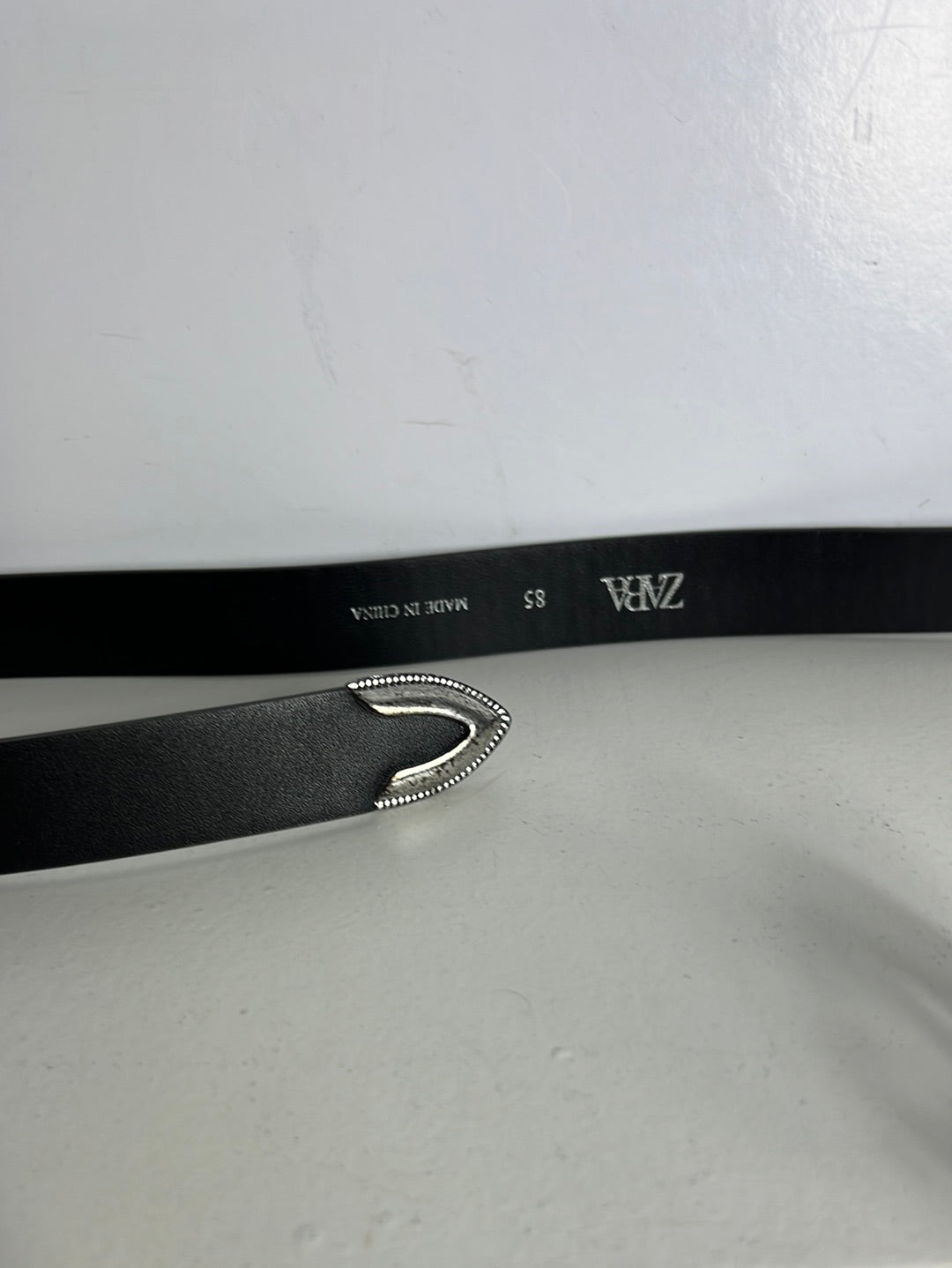 ZARA. Black belt with silver buckle. Size 85