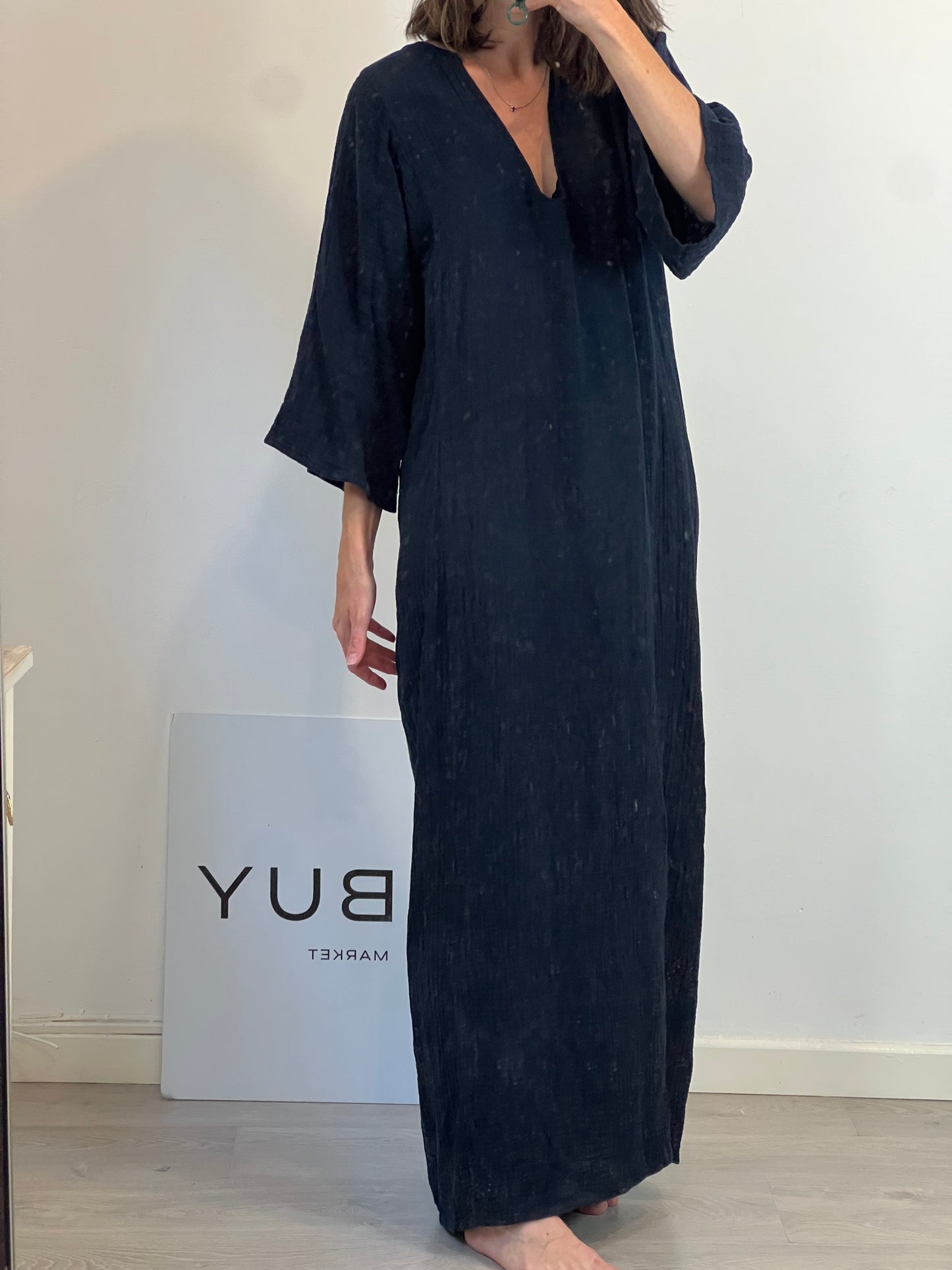 MARIA DE LA ORDEN. Vestido azul bambula T.s