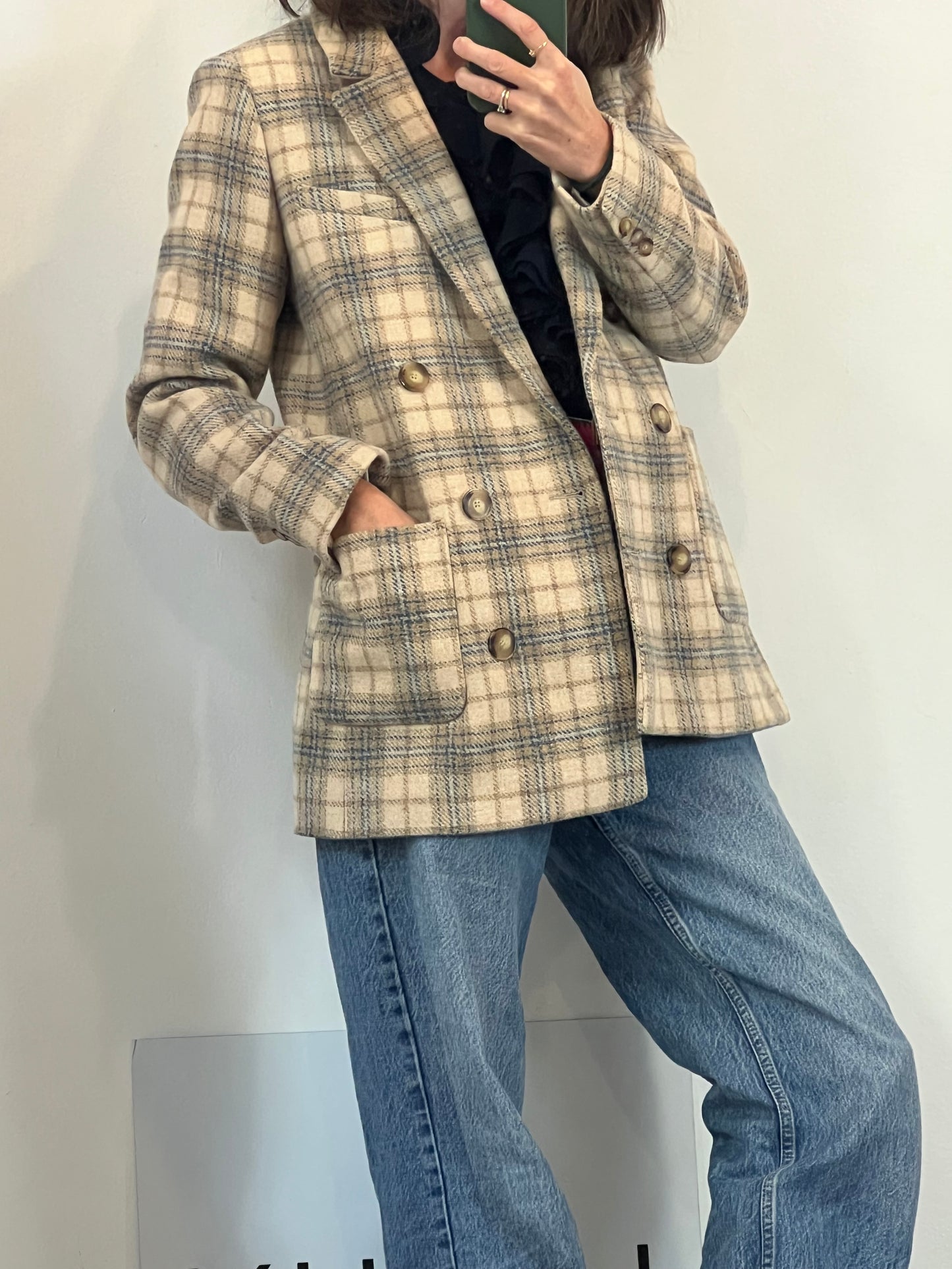 SÉZANE. Chaqueta beige cuadros lana T.34