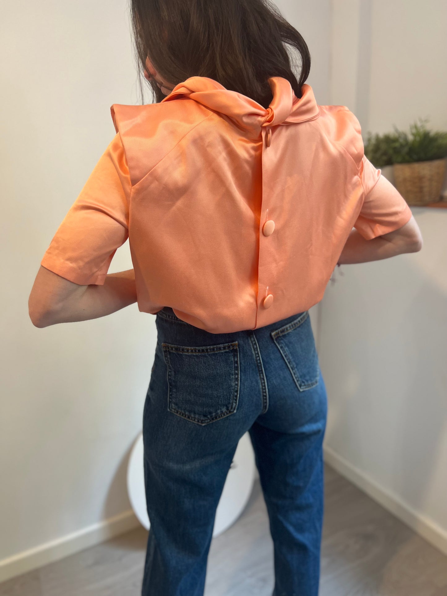 INÉS MARTIN ALCALDE. Salmon satin back top. TS