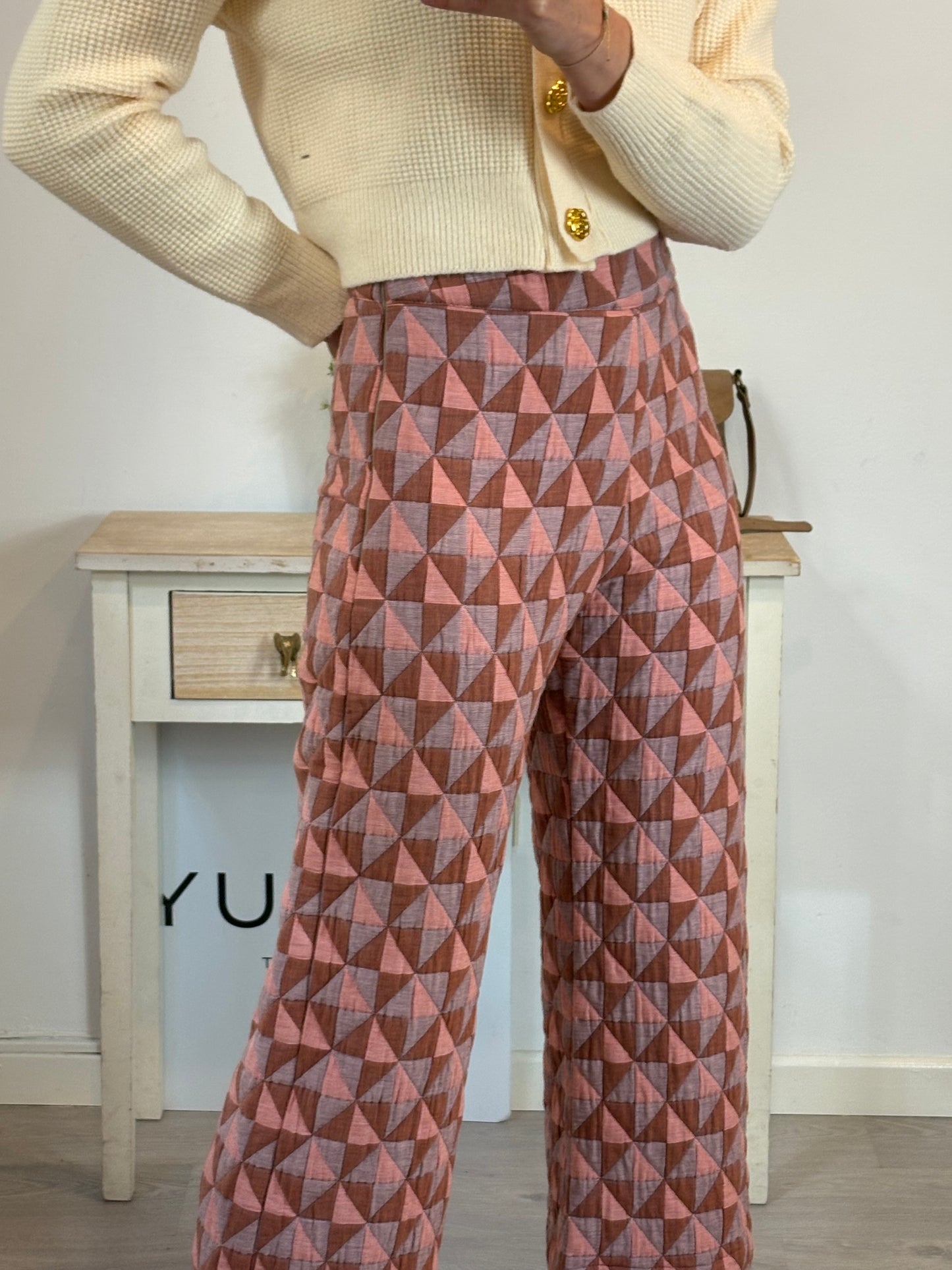 MAQUIS&CO. Quilted wide-leg diamond-pattern trousers Ts
