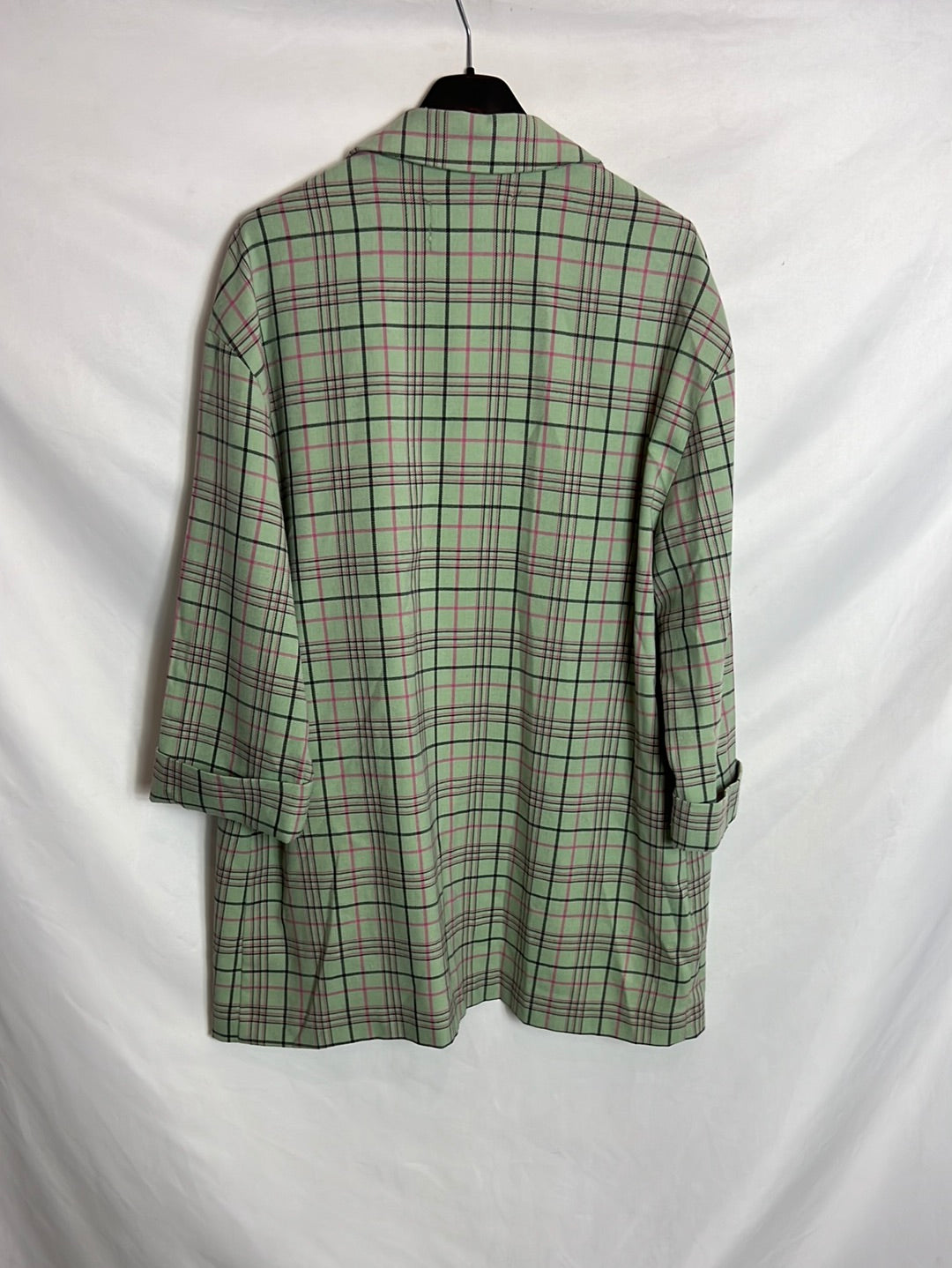 STRADIVARIUS . Blazer verde cuadros larga. T M