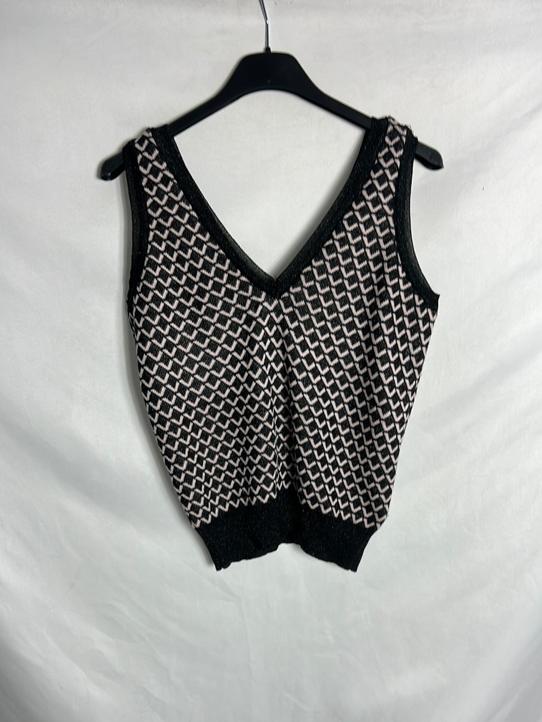 ZARA. Top punto bicolor hilos plateados. TS
