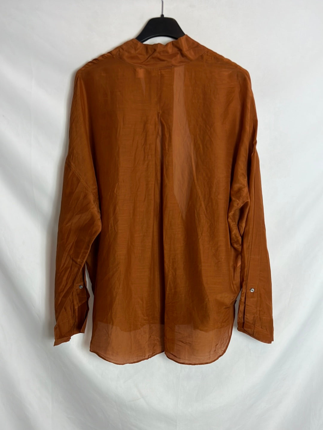 MANGO. Brown cotton oversized blouse. TS