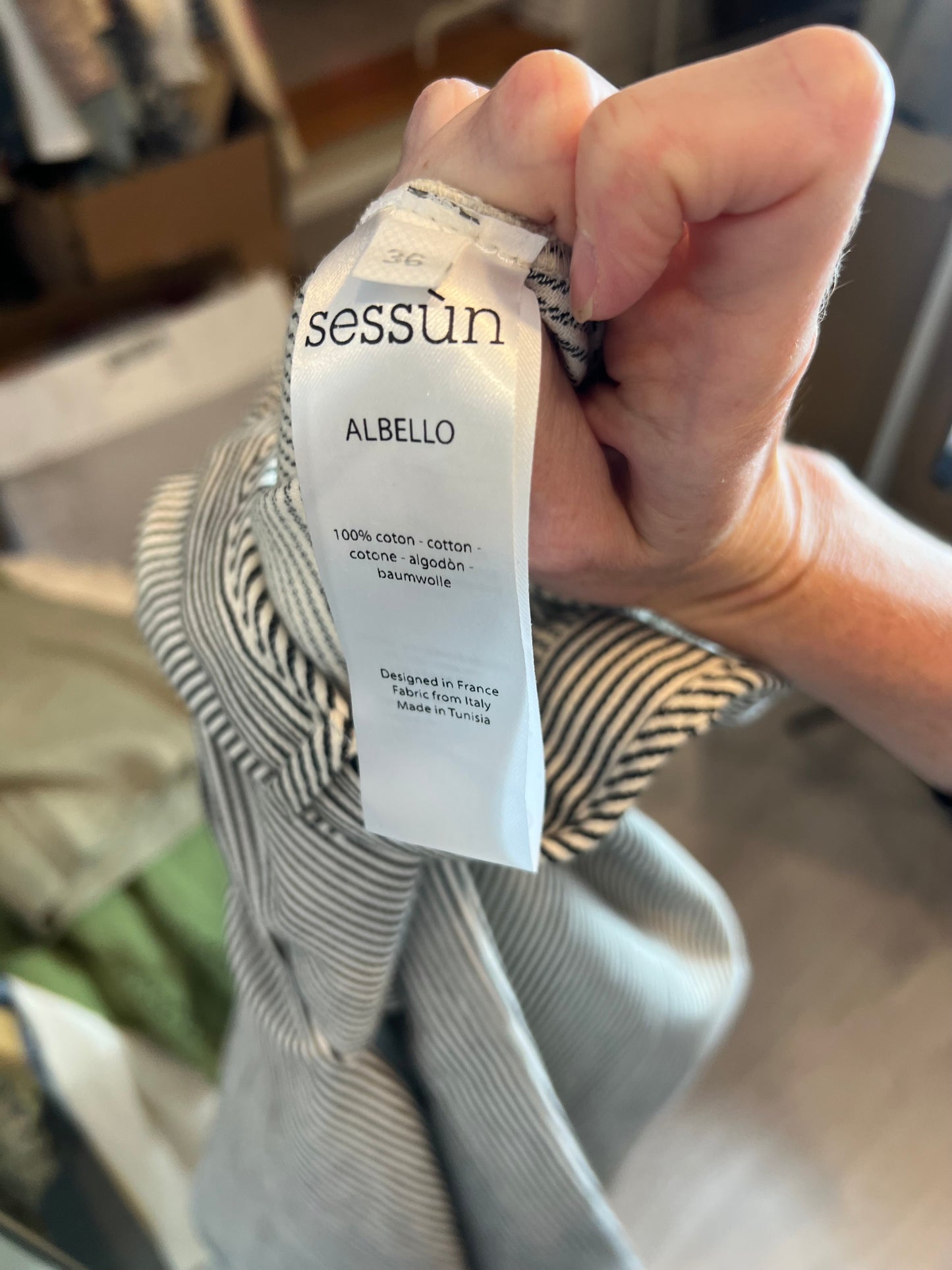 SESSÚN. Pantalón palazo rayas T.36