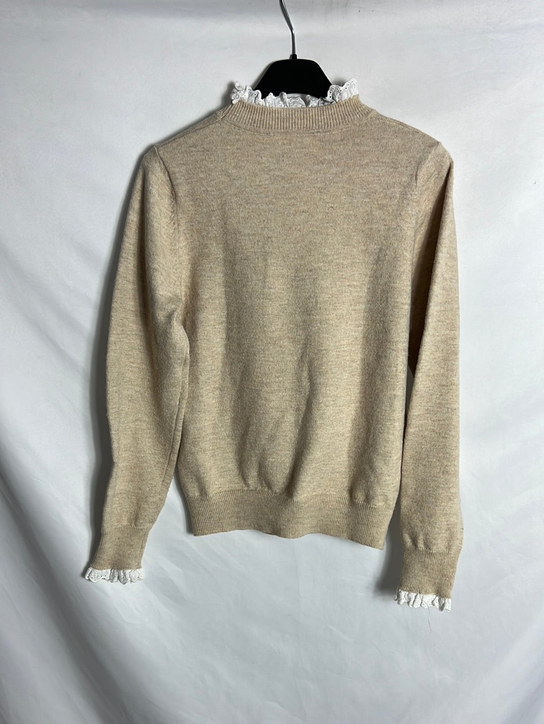 OTRAS. Jersey beige detalle puños y cuello. T S