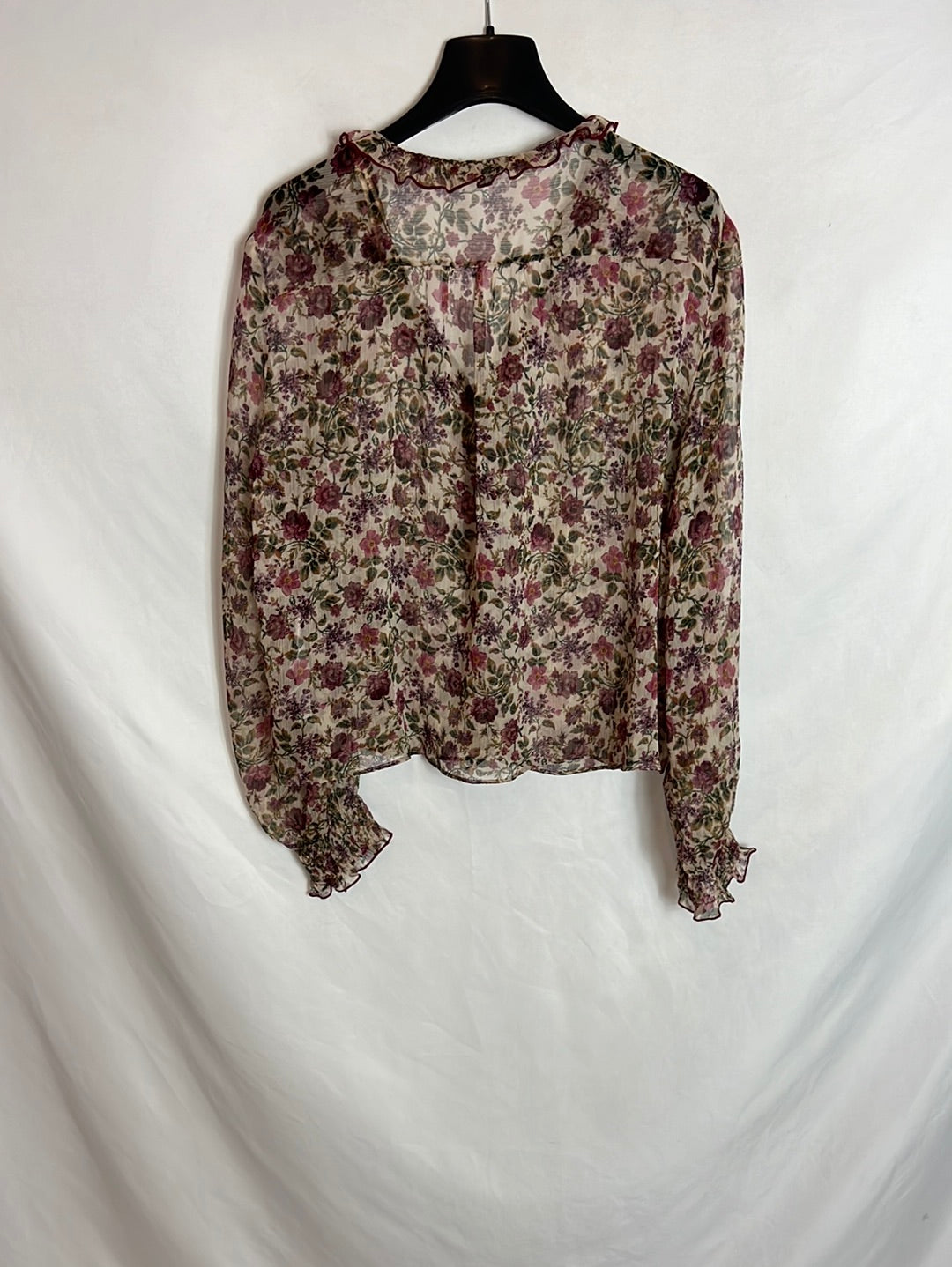 ZARA. Blusa beige flores T.m