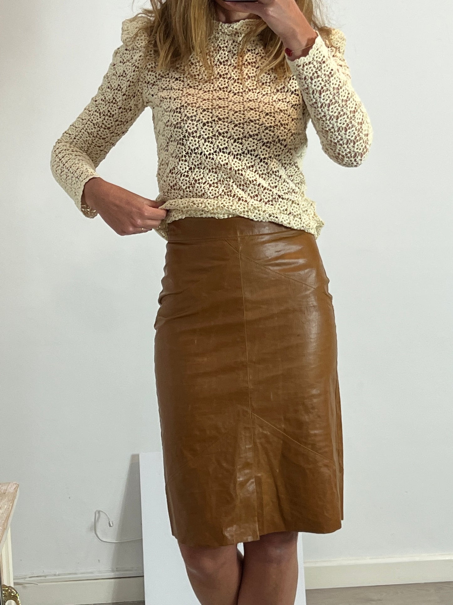 ISABEL MARANT. Textured brown midi skirt. Size 36